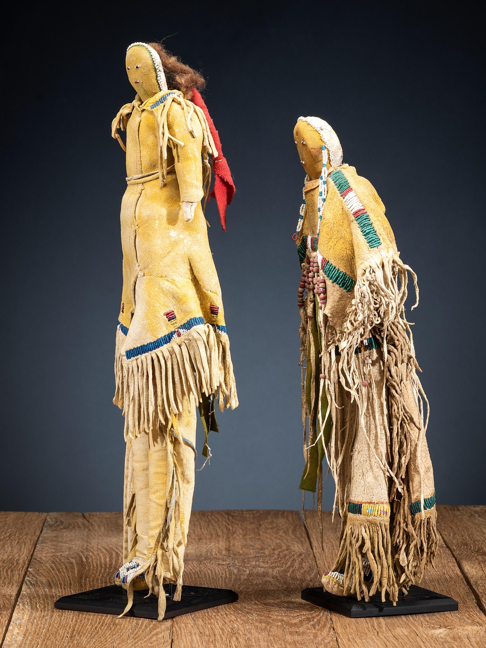 Cheyenne Beaded Hide Dolls, Pair