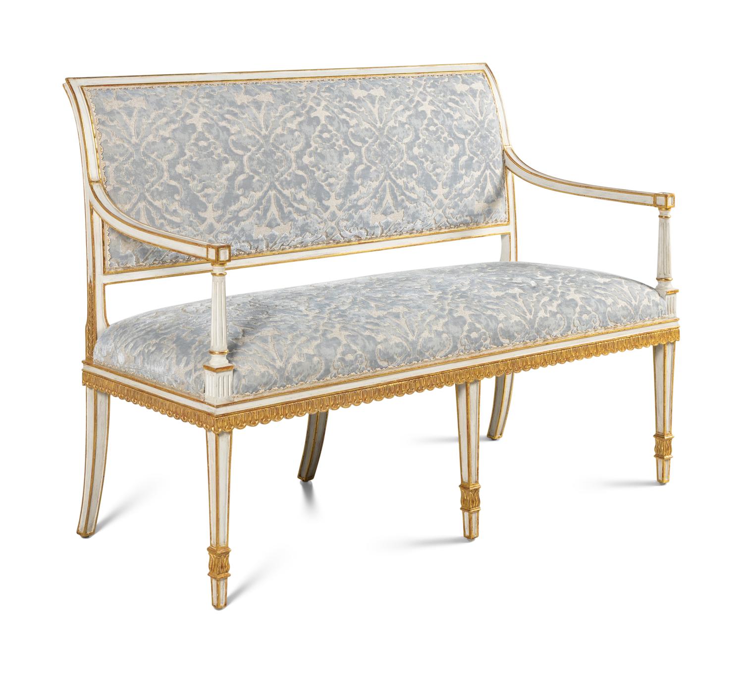 A Neoclassical Style Painted and Parcel Gilt Settee