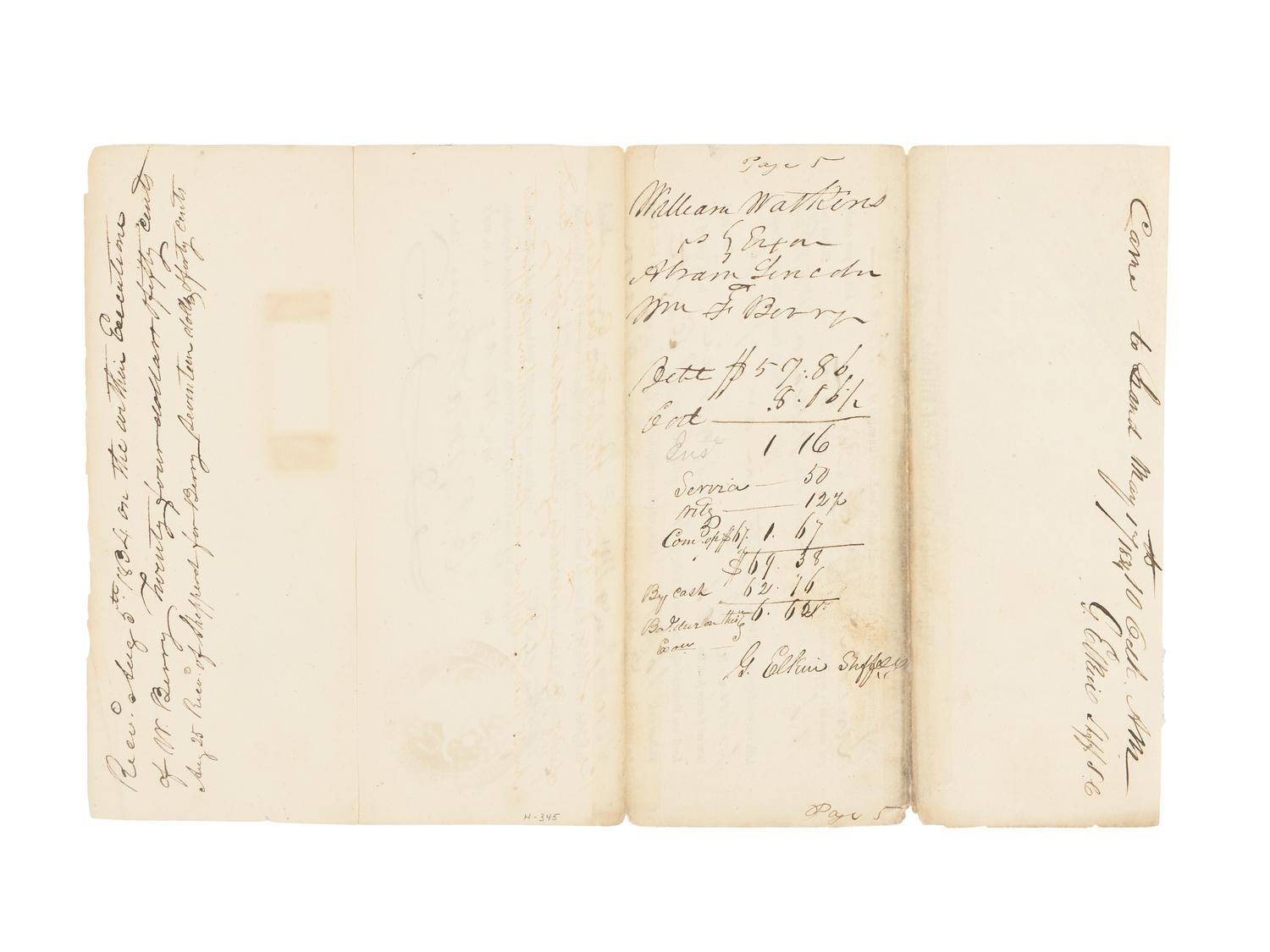 [LINCOLN, Abraham (1809-1865) and William F. BERRY (1811-1835)]. MATHENY, Charles R. Partially printed document, signed ("C.R. Matheny"). Springfield, Illinois, 7 May 1834.
