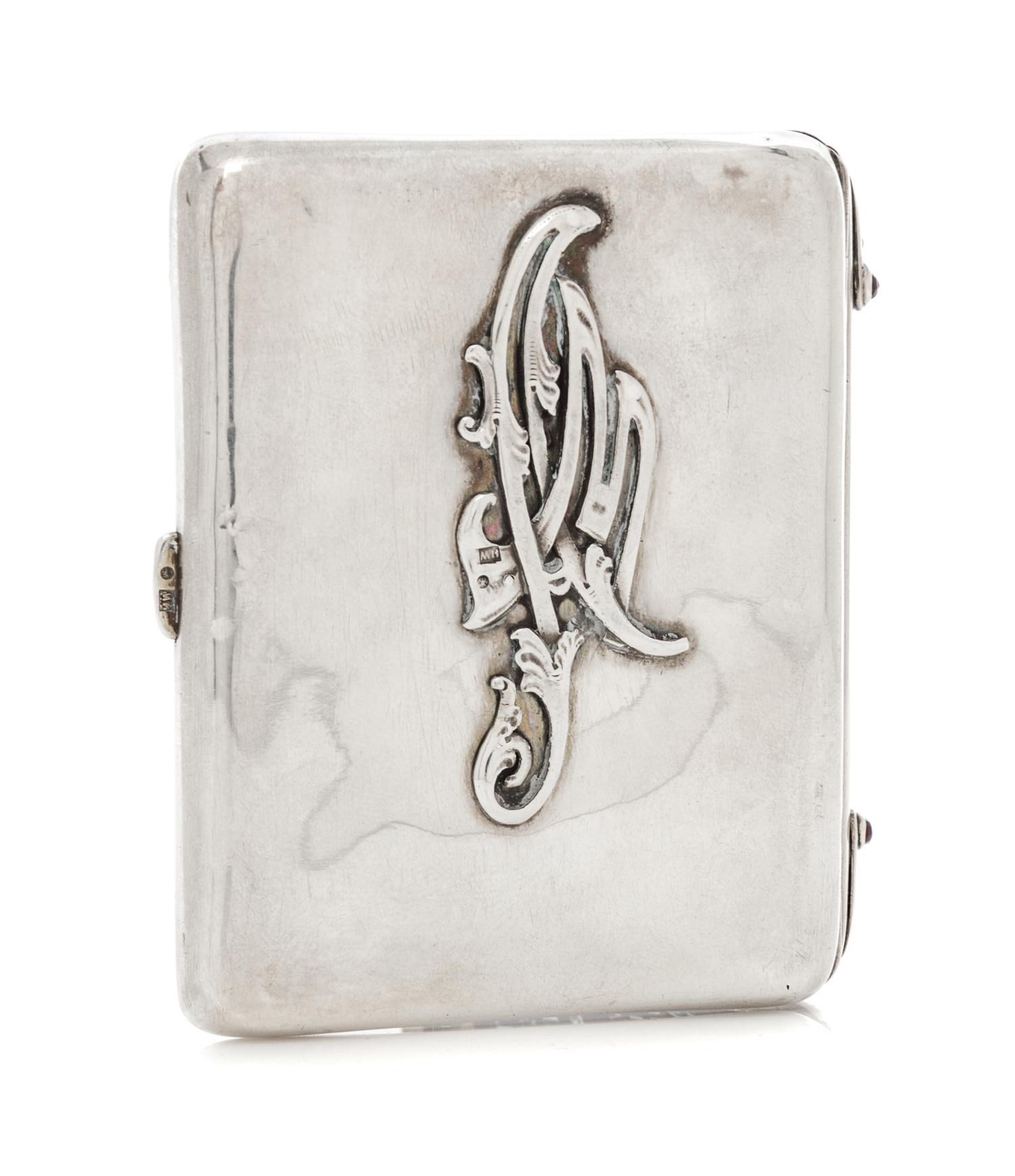 A Russian Jeweled and Enameled Silver Cigarette Case, Maker's mark likely HW, St. Petersburg, late 19th/early 20th century, the lid pai