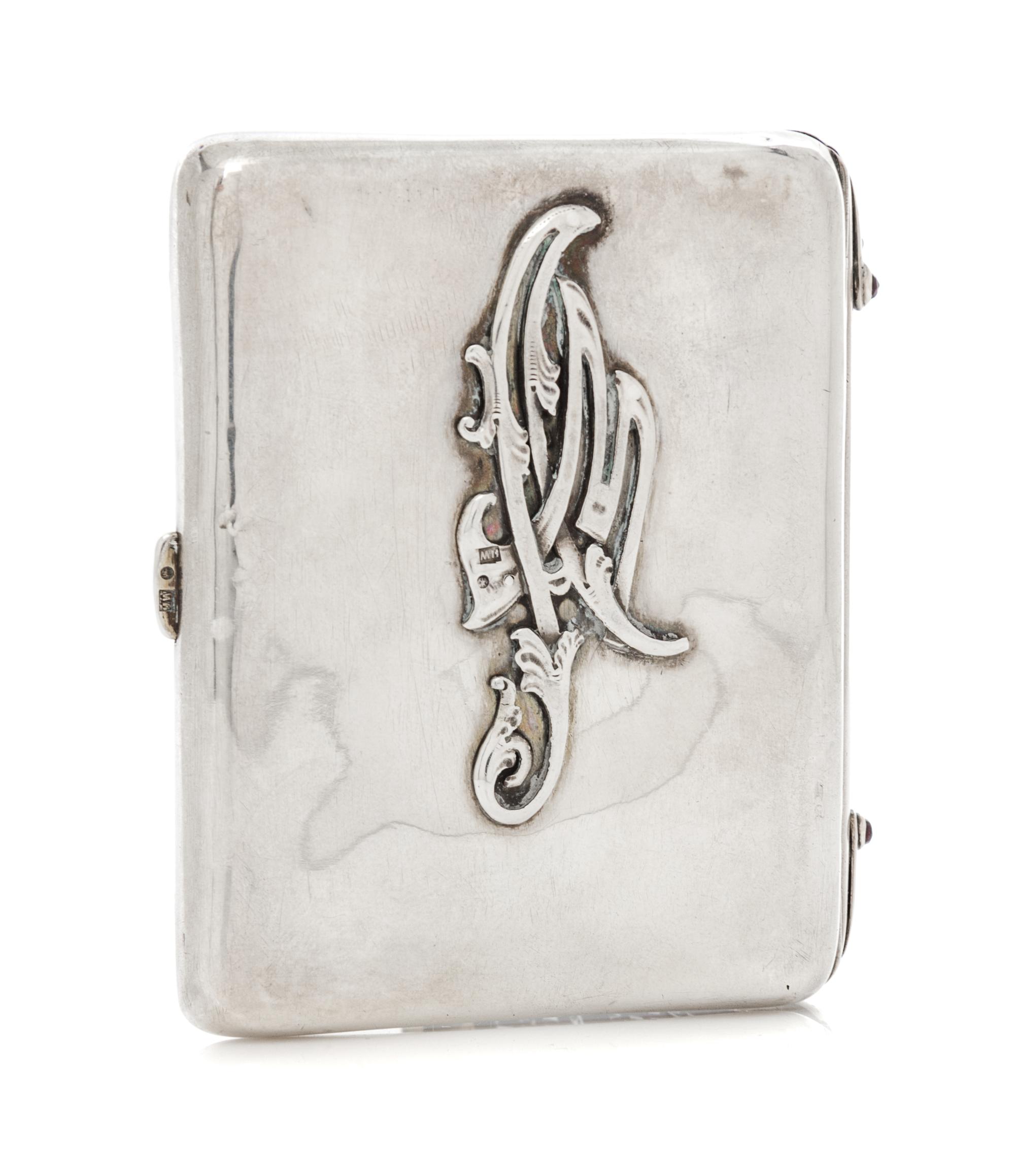 A Russian Jeweled and Enameled Silver Cigarette Case, Maker's mark likely HW, St. Petersburg, late 19th/early 20th century, the lid pai