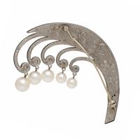 Marsh & Co., Blackened Steel, Diamond, and Cultured Pearl Lily-of-the-Valley Brooch