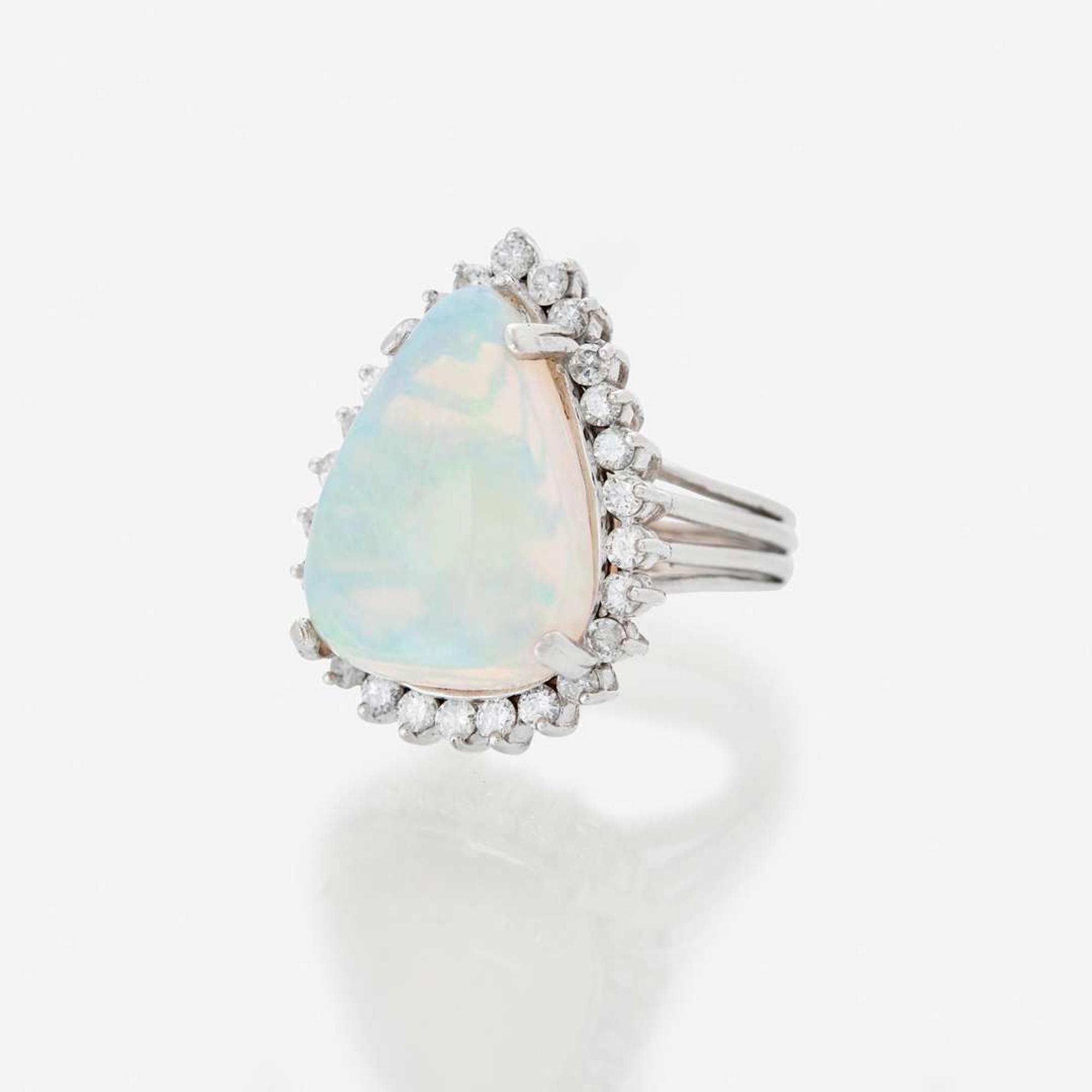 A White Opal and Diamond Ring