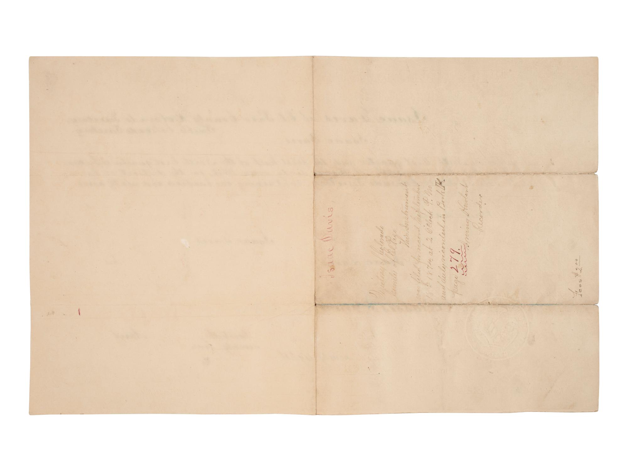 [GRANT, U.S.] Land grant for property in Pueblo, Colorado Territory, secretarially signed by Grant.