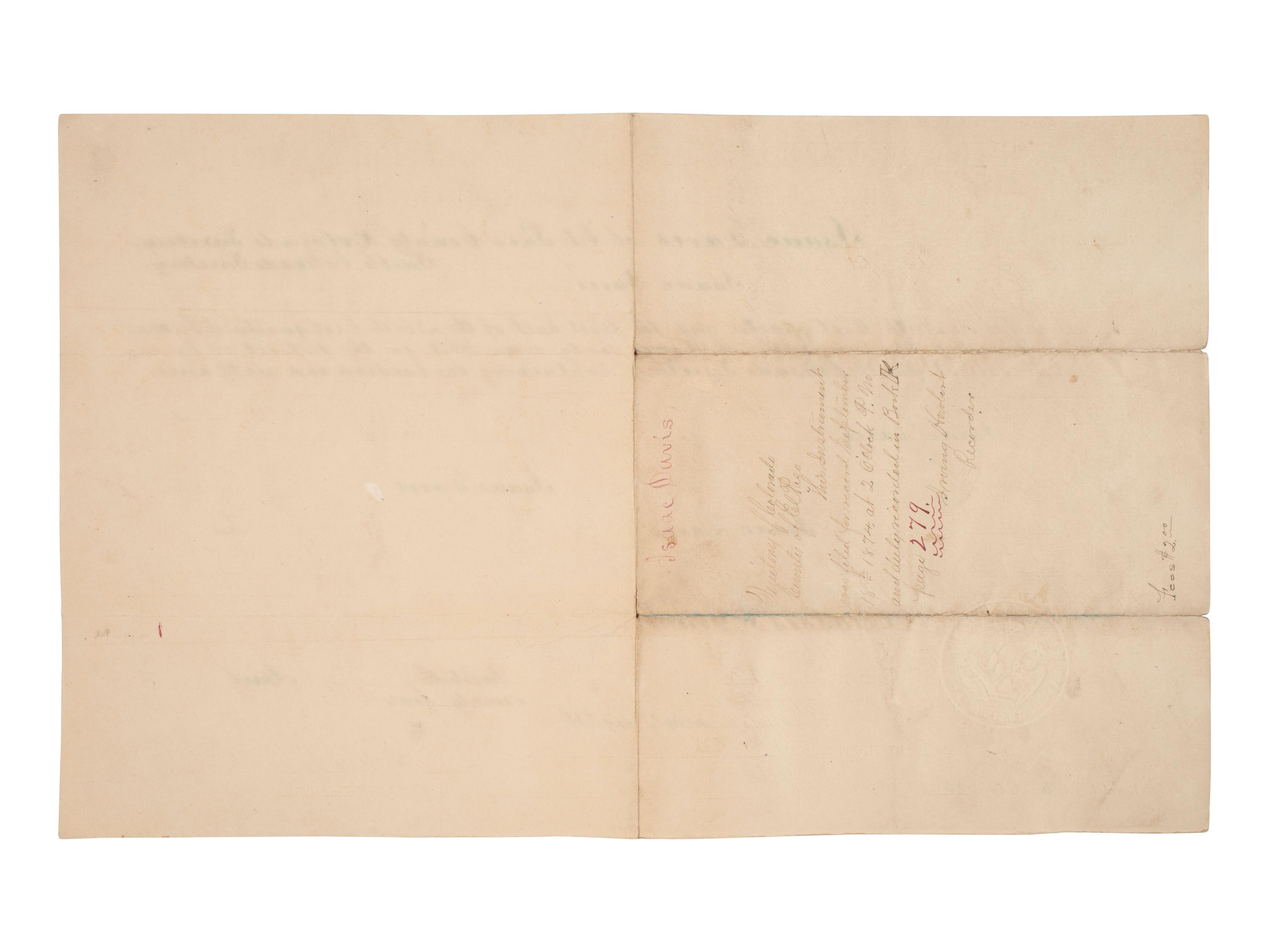 [GRANT, U.S.] Land grant for property in Pueblo, Colorado Territory, secretarially signed by Grant.