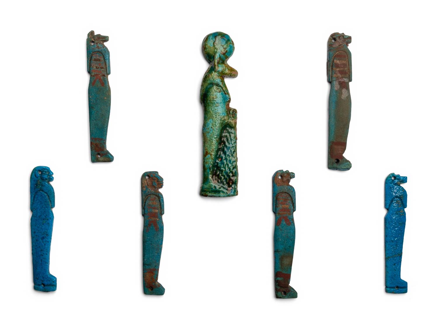 Seven Egyptian Faience Sons of Horus Amulets