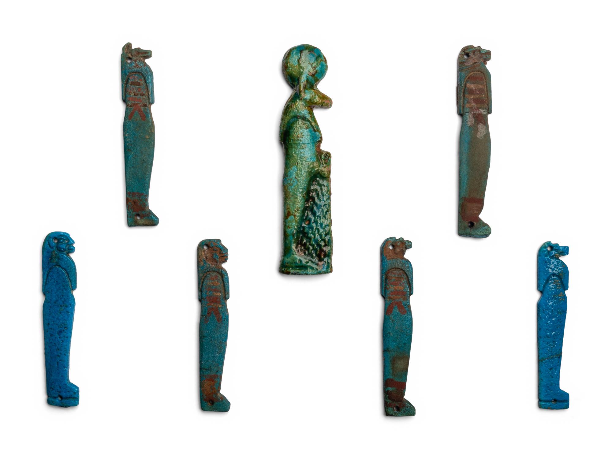 Seven Egyptian Faience Sons of Horus Amulets