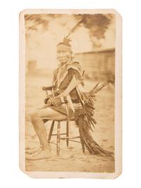 [NATIVE AMERICANS]. MORROW, Stanley J., photographer. CDV of subject identified on verso as Yankton Chief Yellow Thunder. Yankton, Dakota Territory.