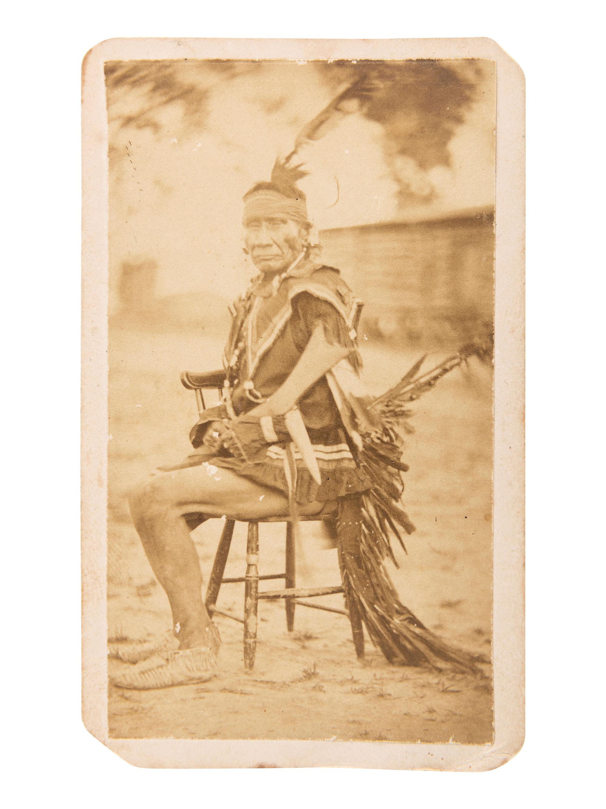[NATIVE AMERICANS]. MORROW, Stanley J., photographer. CDV of subject identified on verso as Yankton Chief Yellow Thunder. Yankton, Dakota Territory.