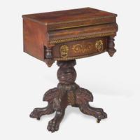 A Classical two-drawer mahogany and stencil-decorated work table Probably New York, NY, circa 1830