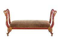 An Empire Style Painted and Parcel Gilt Metal Bench