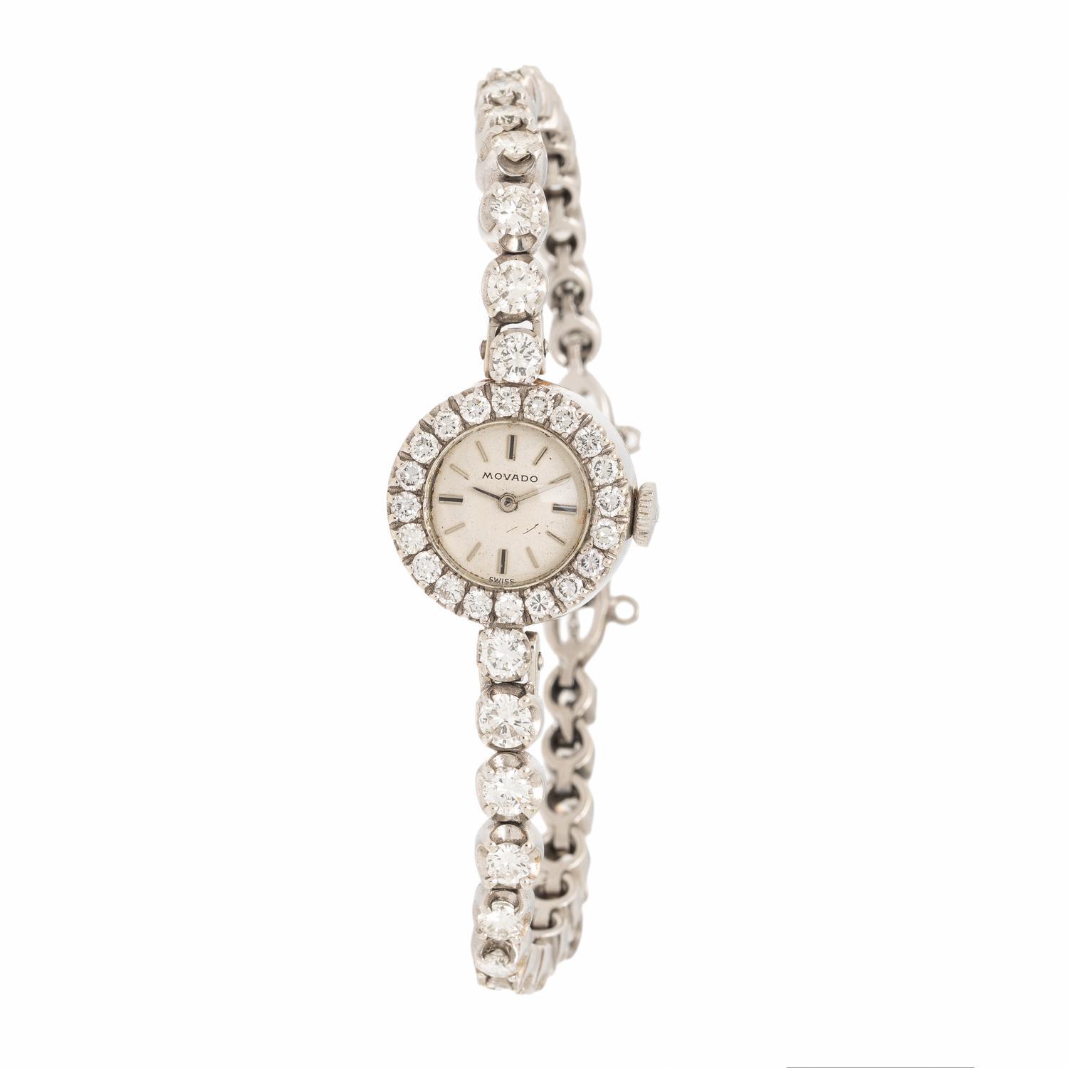 Movado, Diamond and 14K White Gold Watch