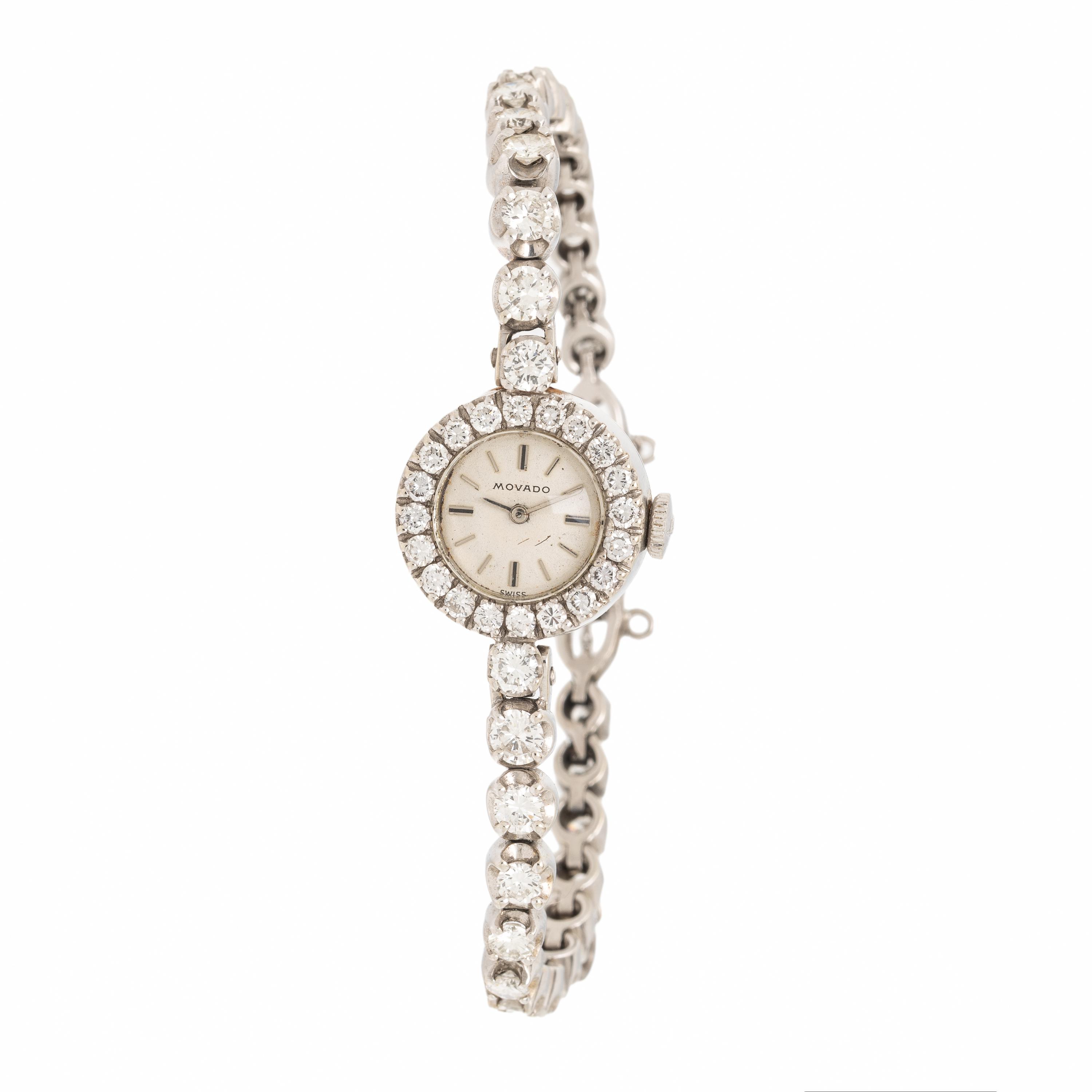 Movado, Diamond and 14K White Gold Watch