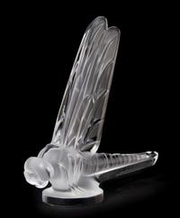 A Lalique Molded and Frosted Glass Radiator Cap, Height 8 inches.