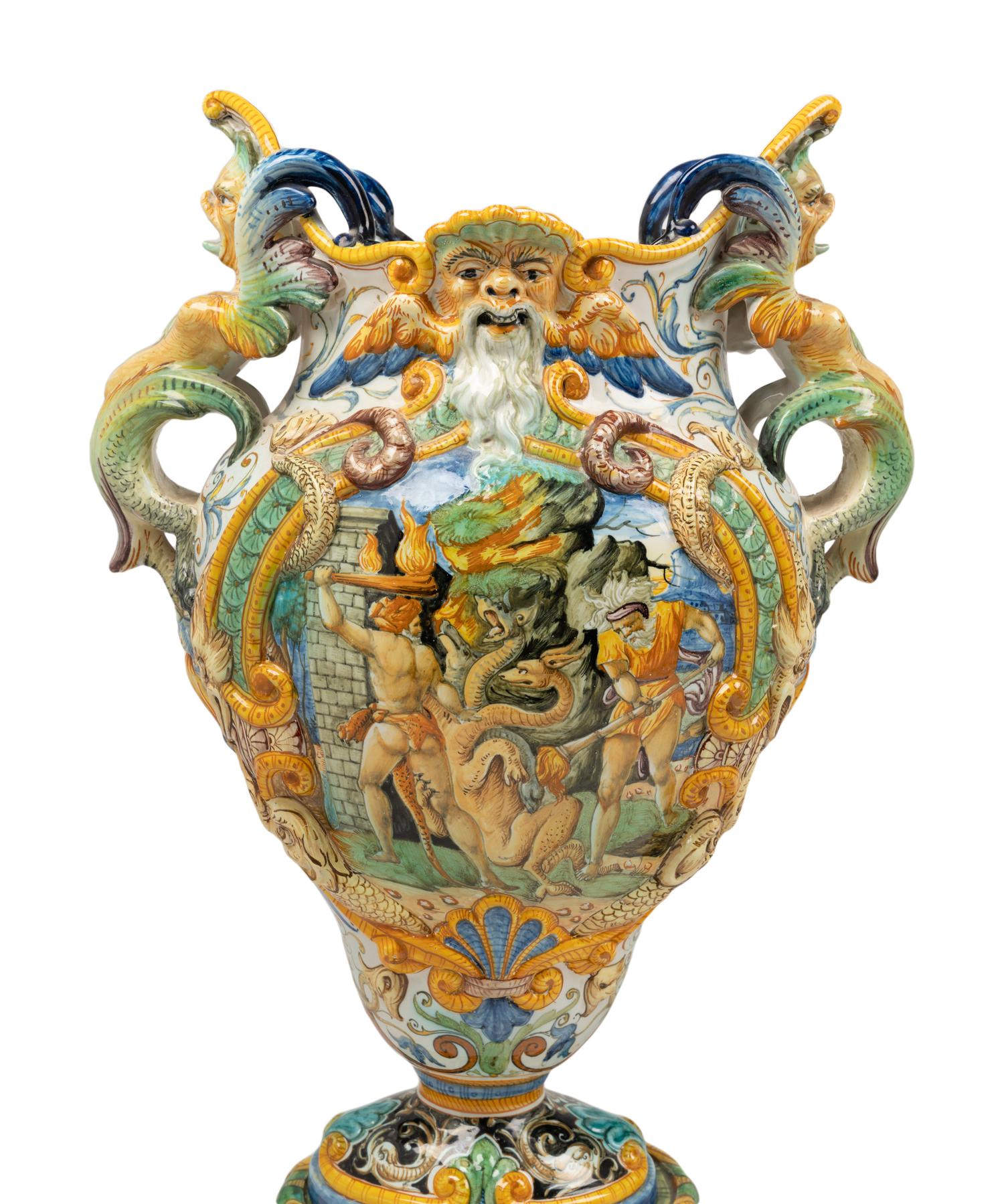 A Pair of Italian Majolica Urns