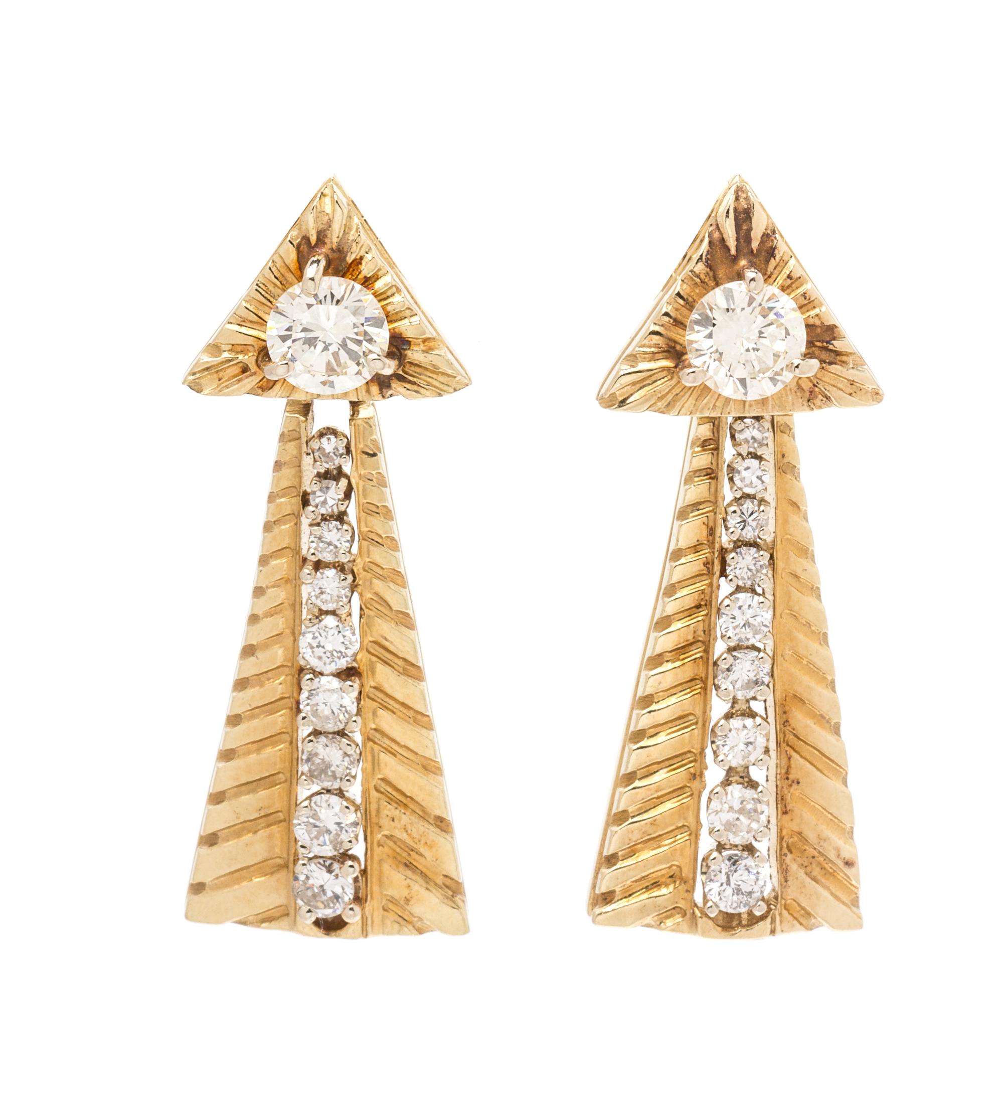 A Pair of Yellow Gold and Diamond Convertible Day/Night Earrings, 9.40 dwts.