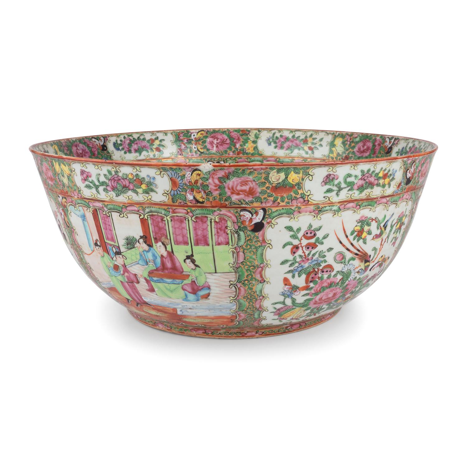 A Chinese Export Rose Medallion Punch Bowl