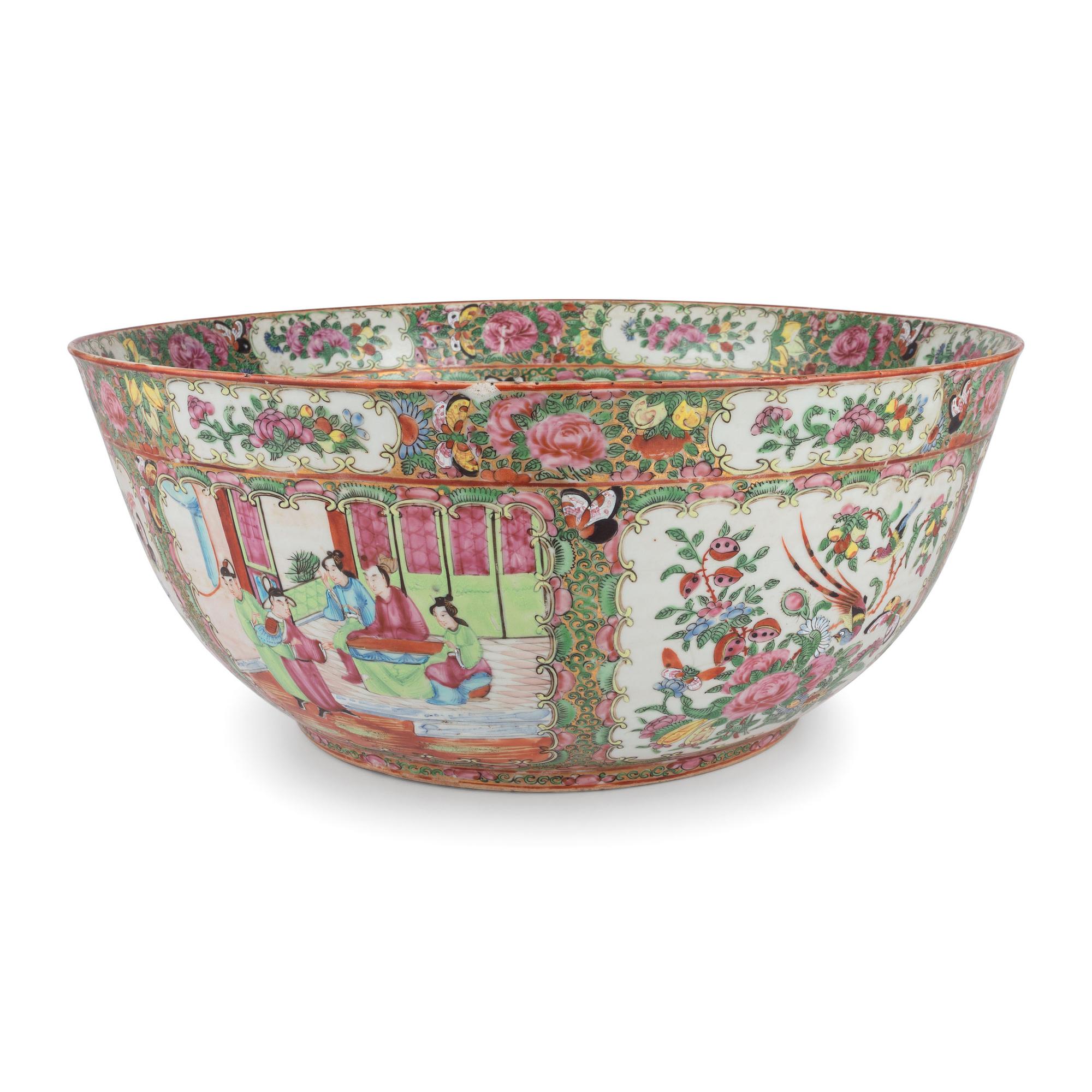 A Chinese Export Rose Medallion Punch Bowl