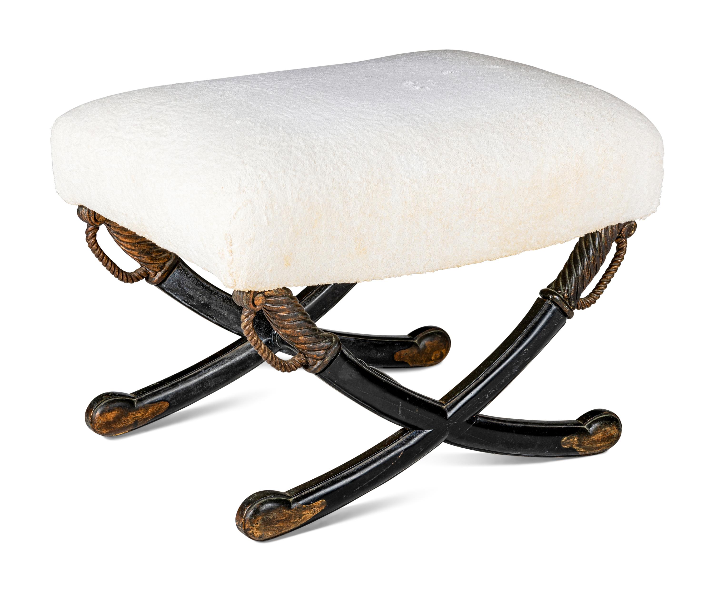 An Italian Style Black-Painted and Parcel-Gilt X-Frame Stool