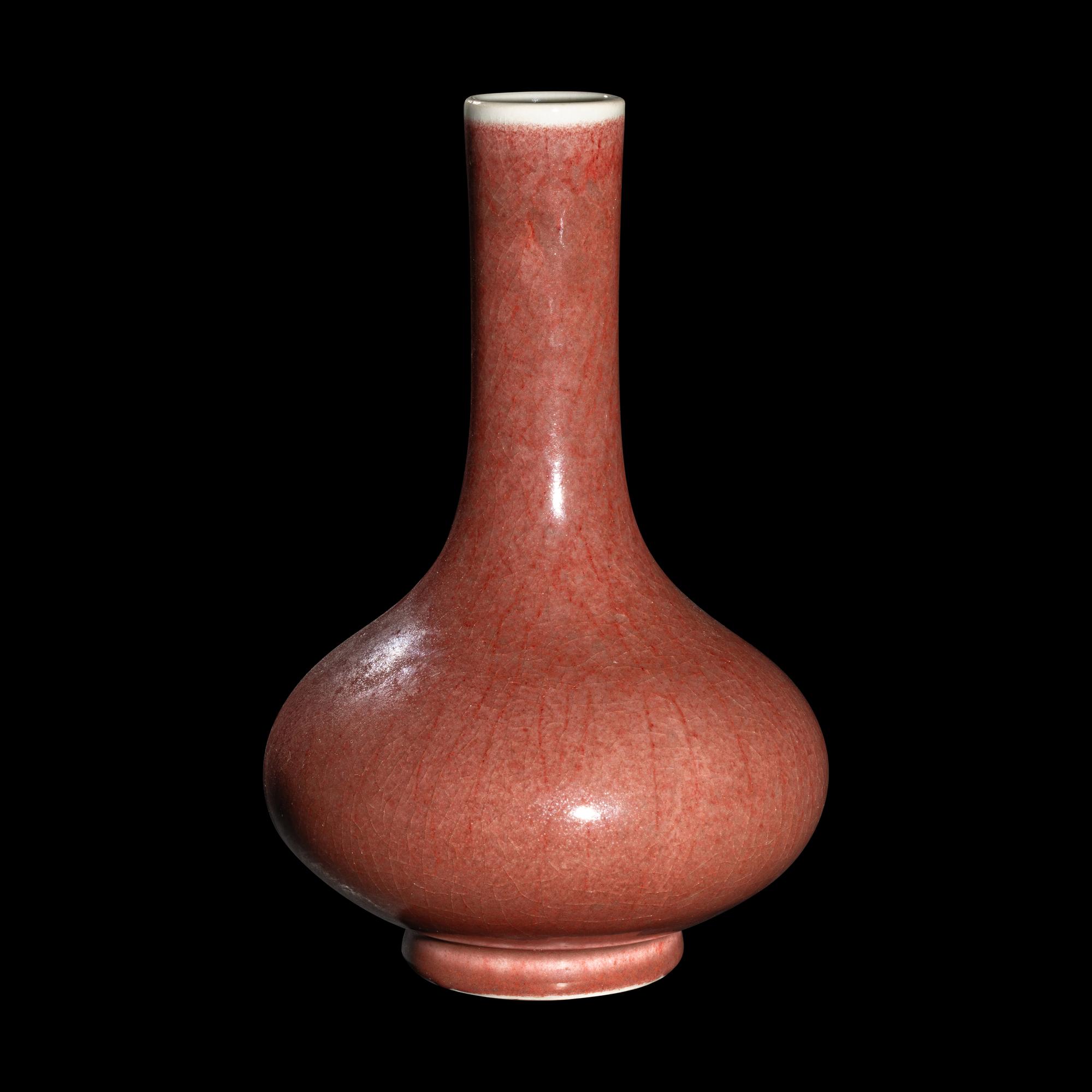 A Chinese Sang-de-Boeuf Glazed Porcelain Bottle Vase, Biqiping 紅釉荸薺瓶