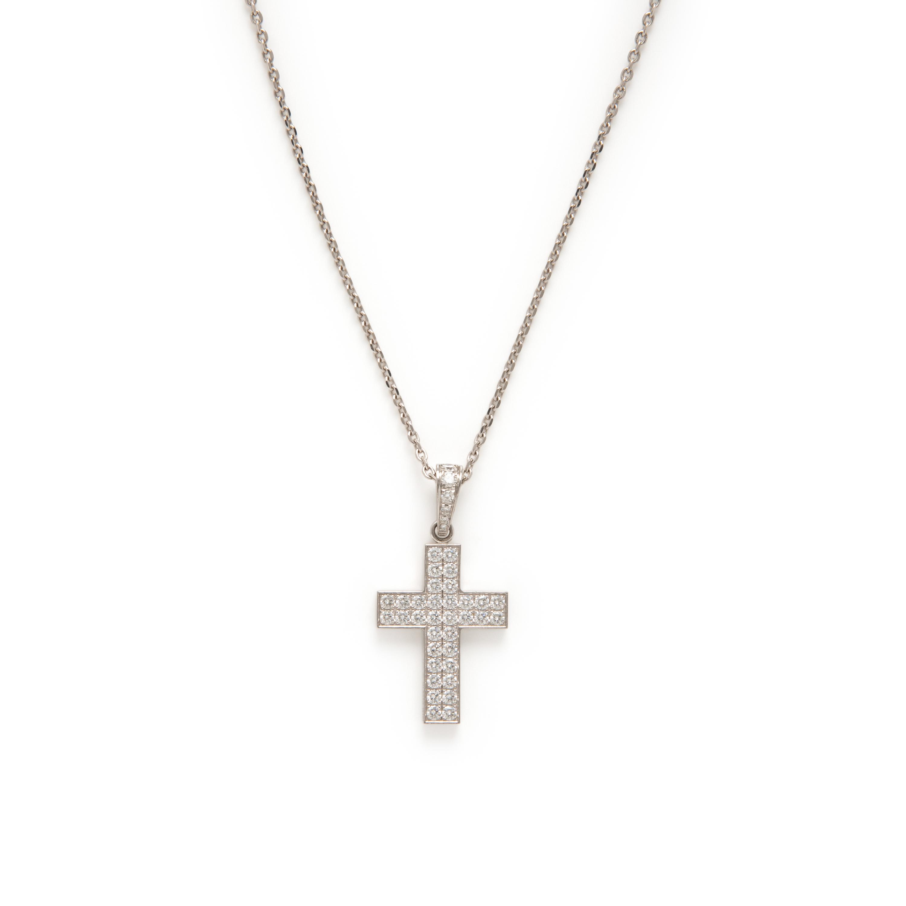 Cartier, Diamond and White Gold Cross Pendant on Unsigned Chain