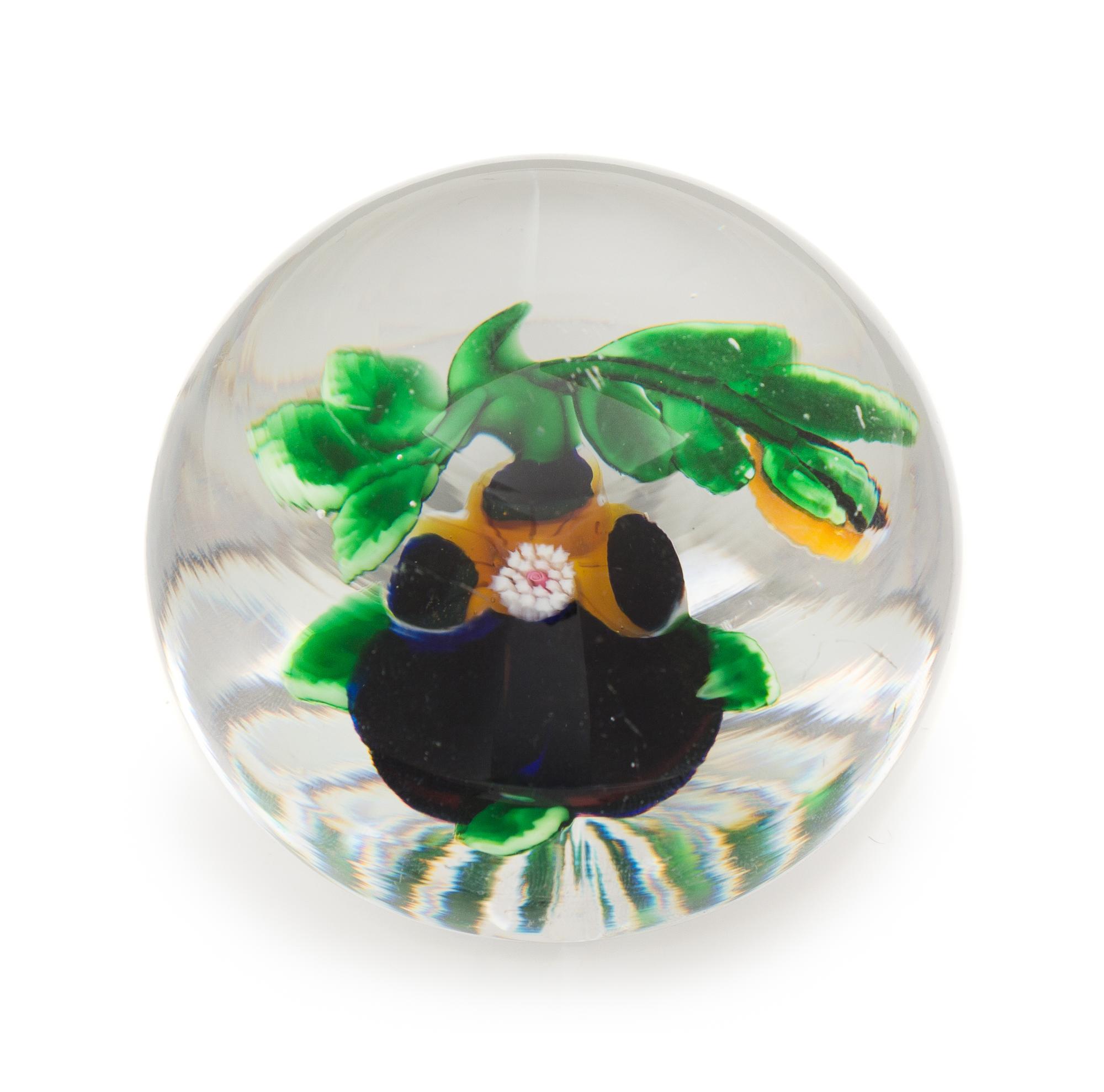 Attributed to Baccarat , , a pansy paperweight