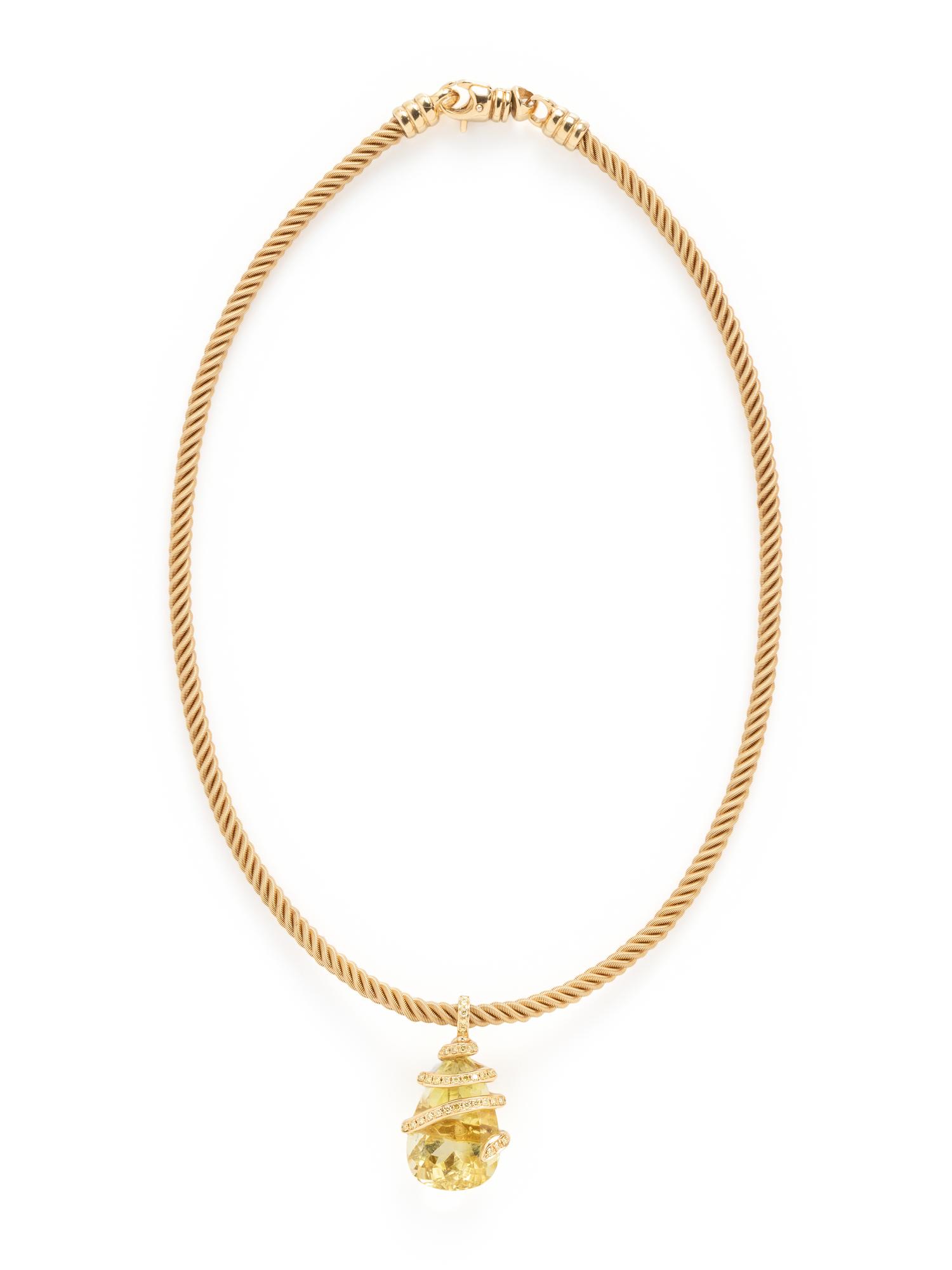 YELLOW GOLD, GREEN QUARTZ AND COLORED DIAMOND PENDANT/NECKLACE