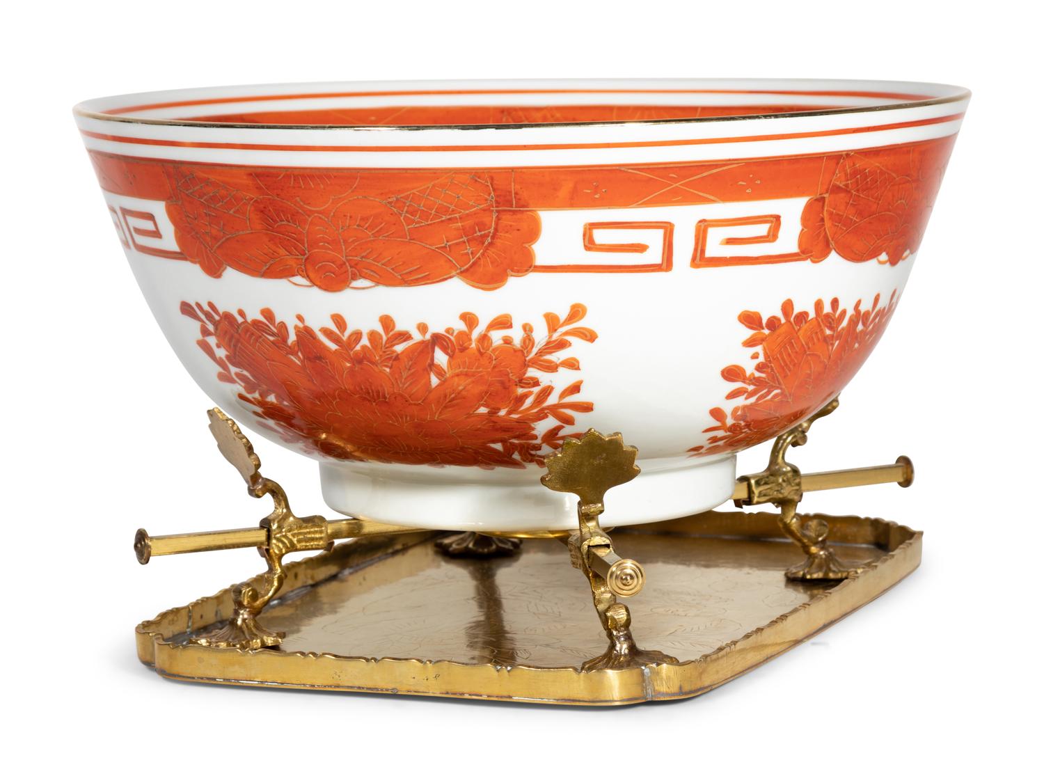 A Chinese Export Iron Red Decorated Porcelain Jar Mounted as a Lamp and a Similar Bowl