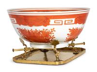 A Chinese Export Iron Red Decorated Porcelain Jar Mounted as a Lamp and a Similar Bowl