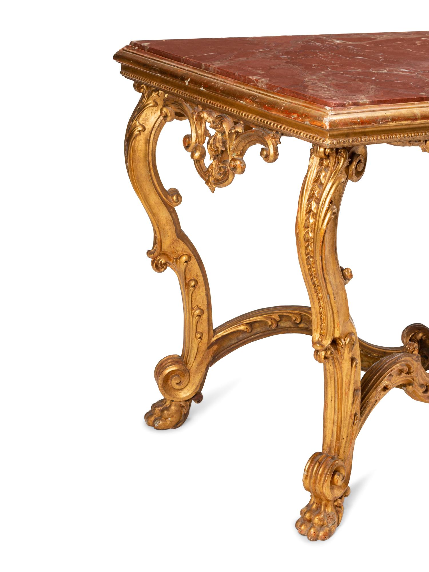 An Italian Giltwood Marble-Top Console Table