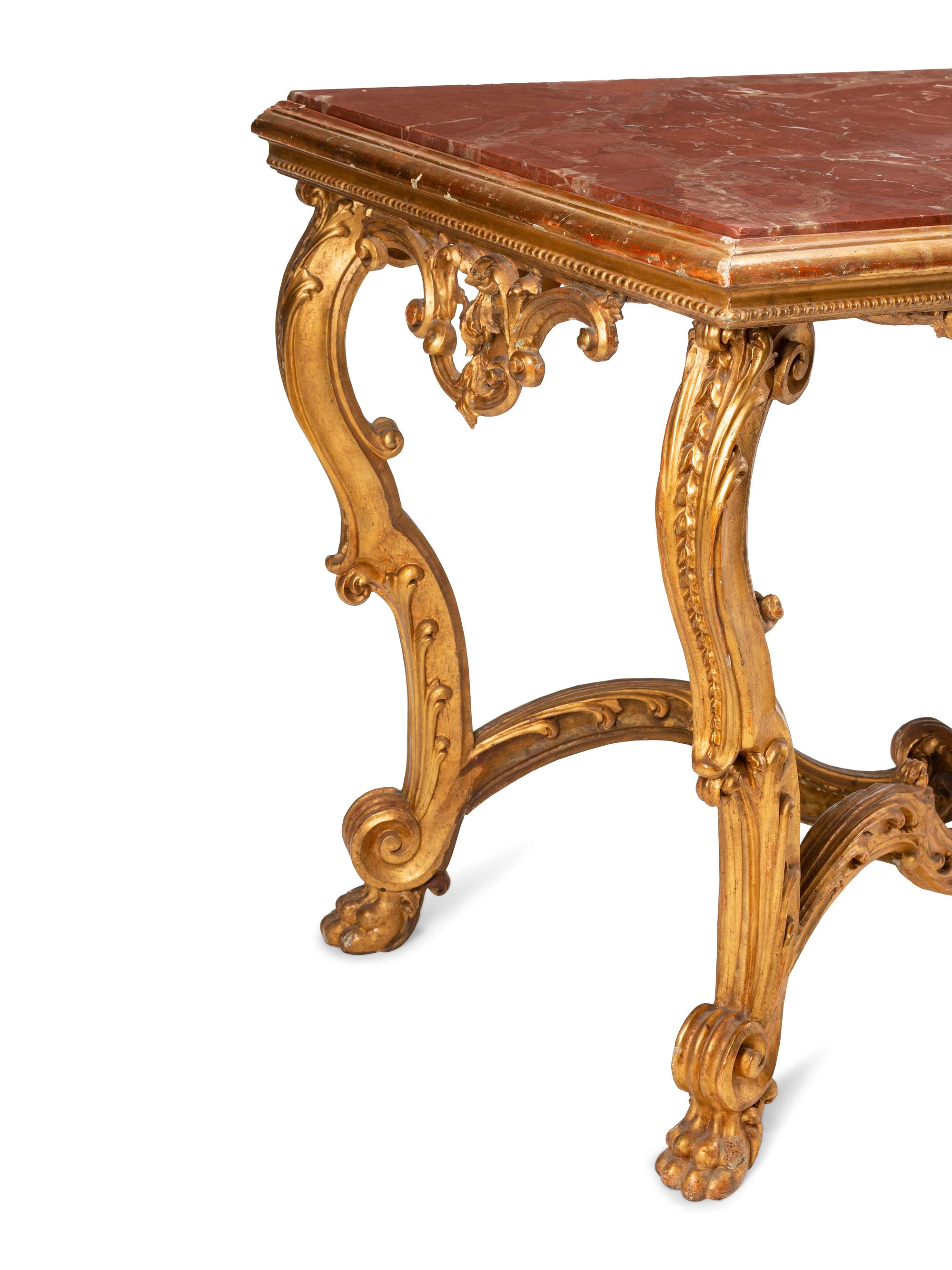 An Italian Giltwood Marble-Top Console Table