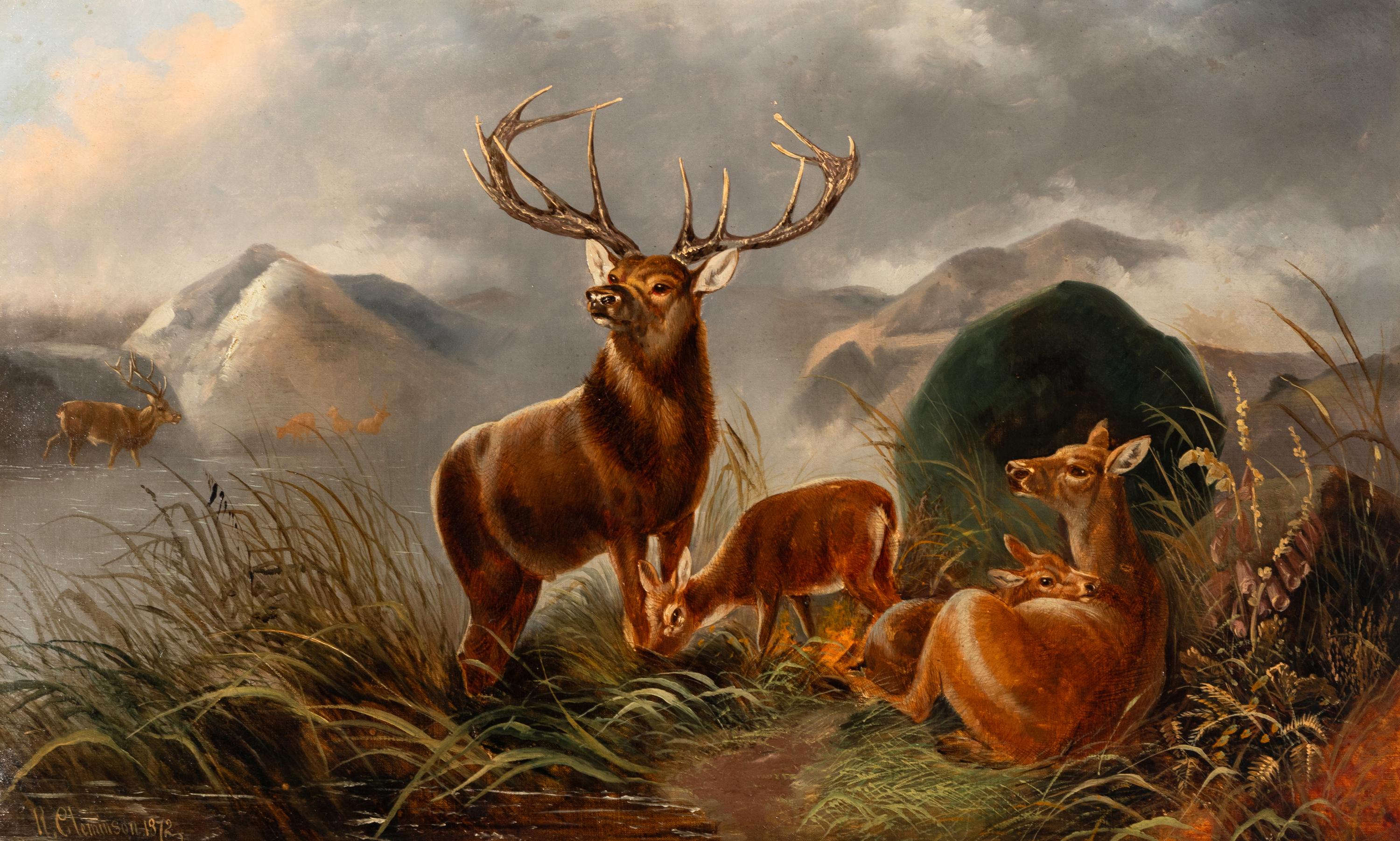 Robert Cleminson (British, 1864-1903) — Family of Deer