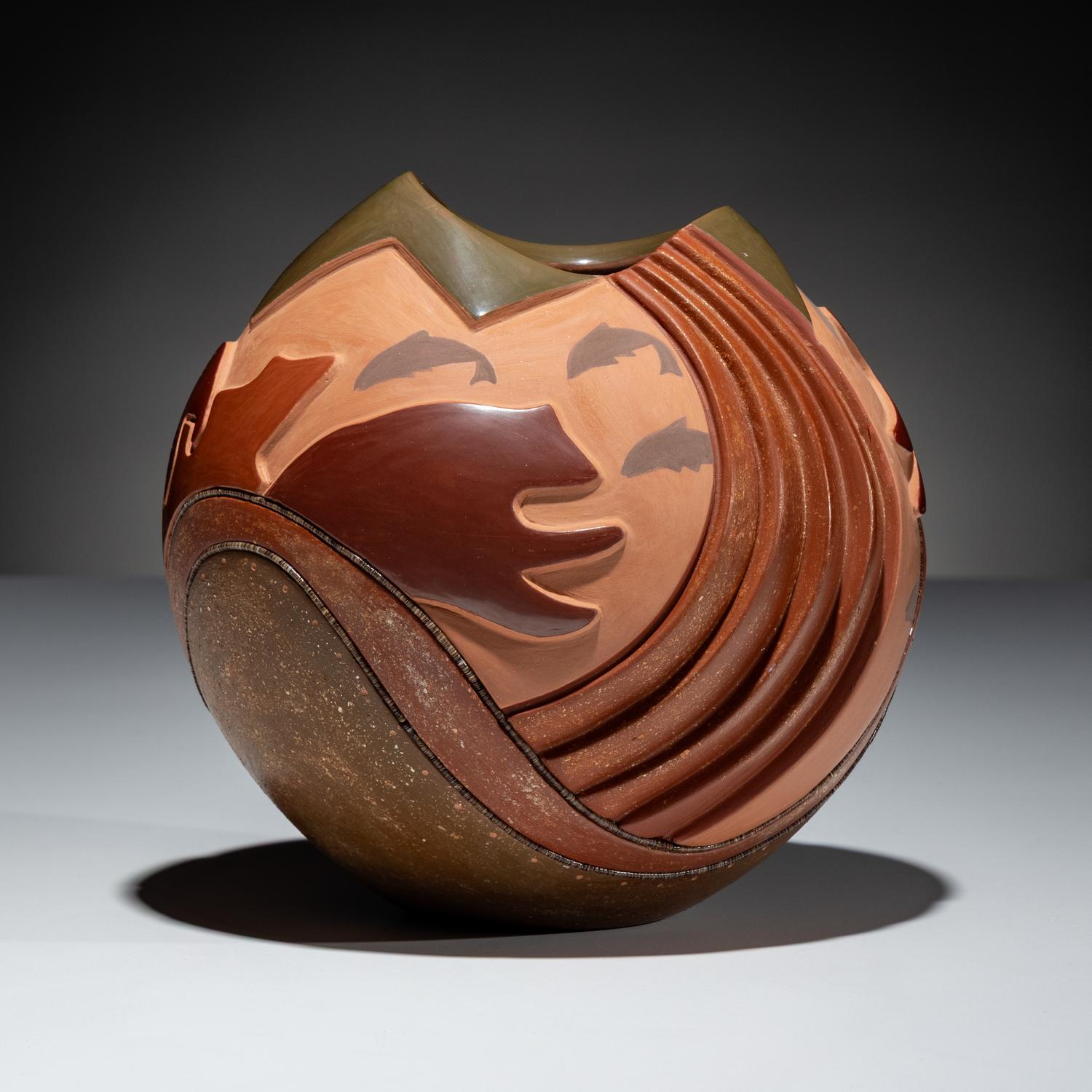 Polychrome Pottery Jar, with Micaceous Ribs and Heishi