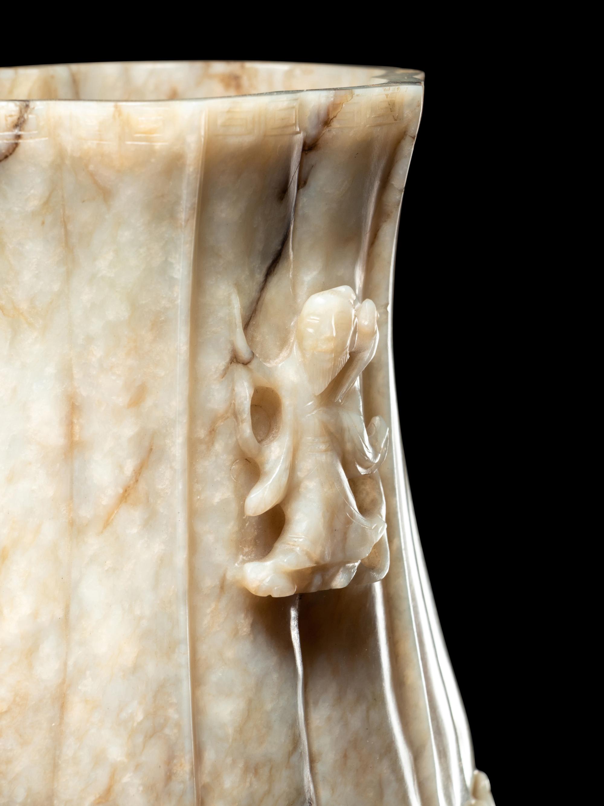 A Chicken Bone Jade 'Lotus' Vase