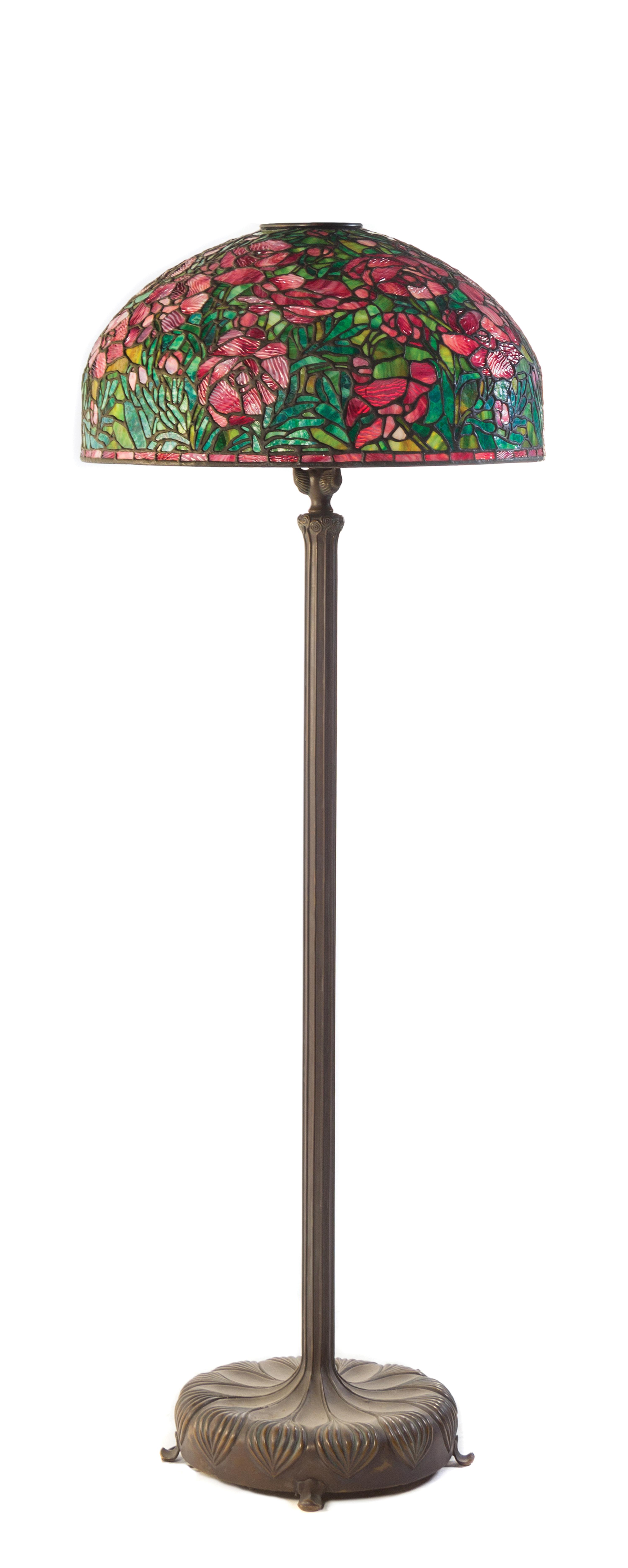 An American Leaded Glass Floor Lamp Height 71 1/2 inches.