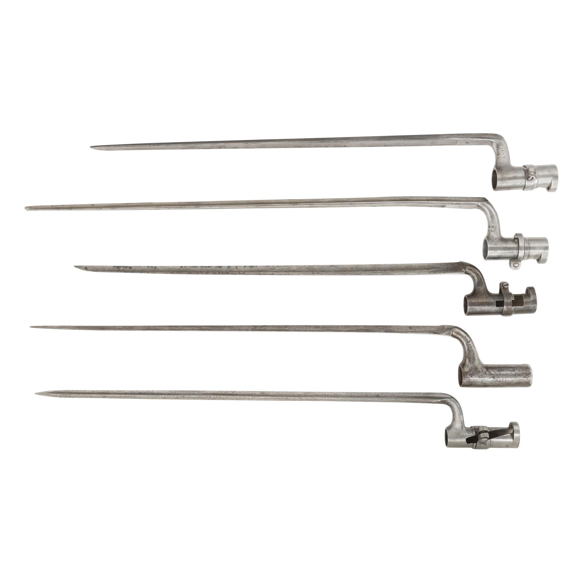 Lot of Five Civil War-Era European Imported Socket Bayonets