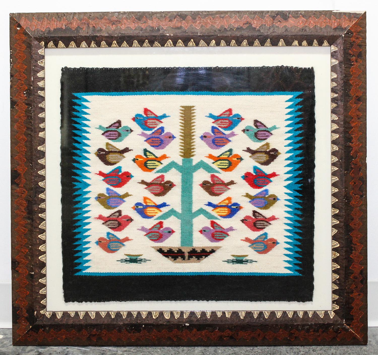 A Framed Woven Navajo Textile Panel Height of panel 18 1/4 x width 19 1/2 inches.