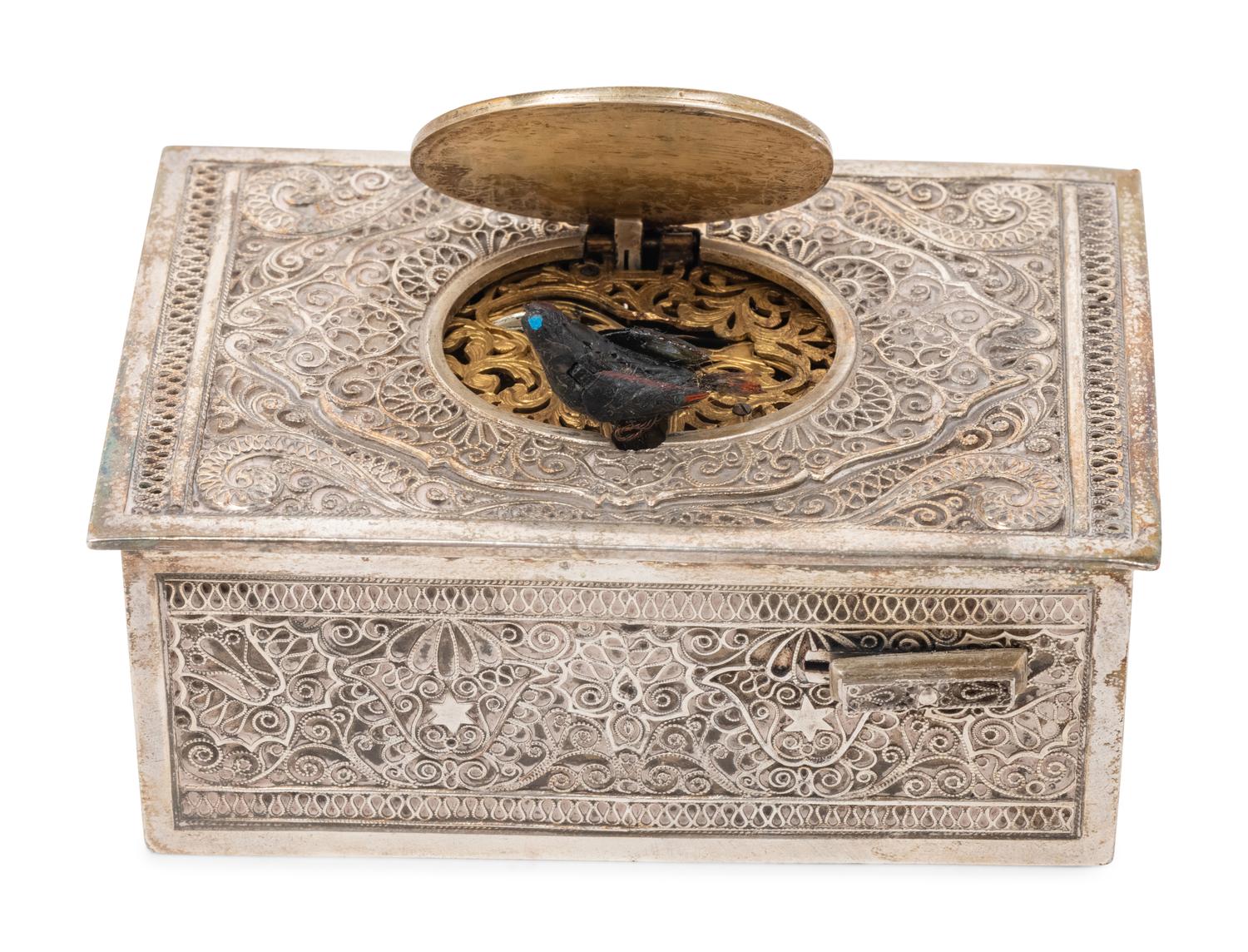A German Silver Singing Bird Automaton Box