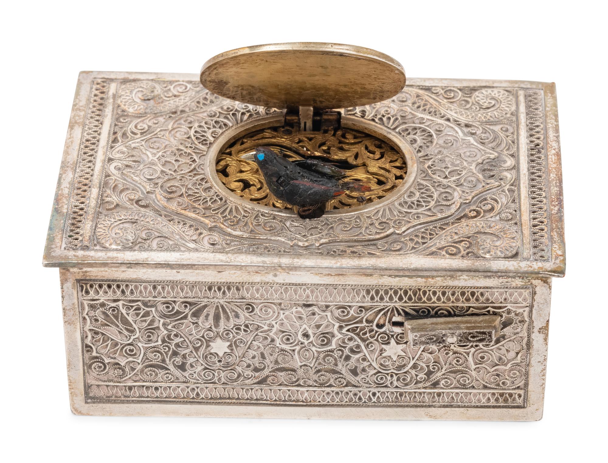 A German Silver Singing Bird Automaton Box
