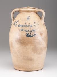 A Cobalt Script Decorated Six-Gallon Stoneware Jar