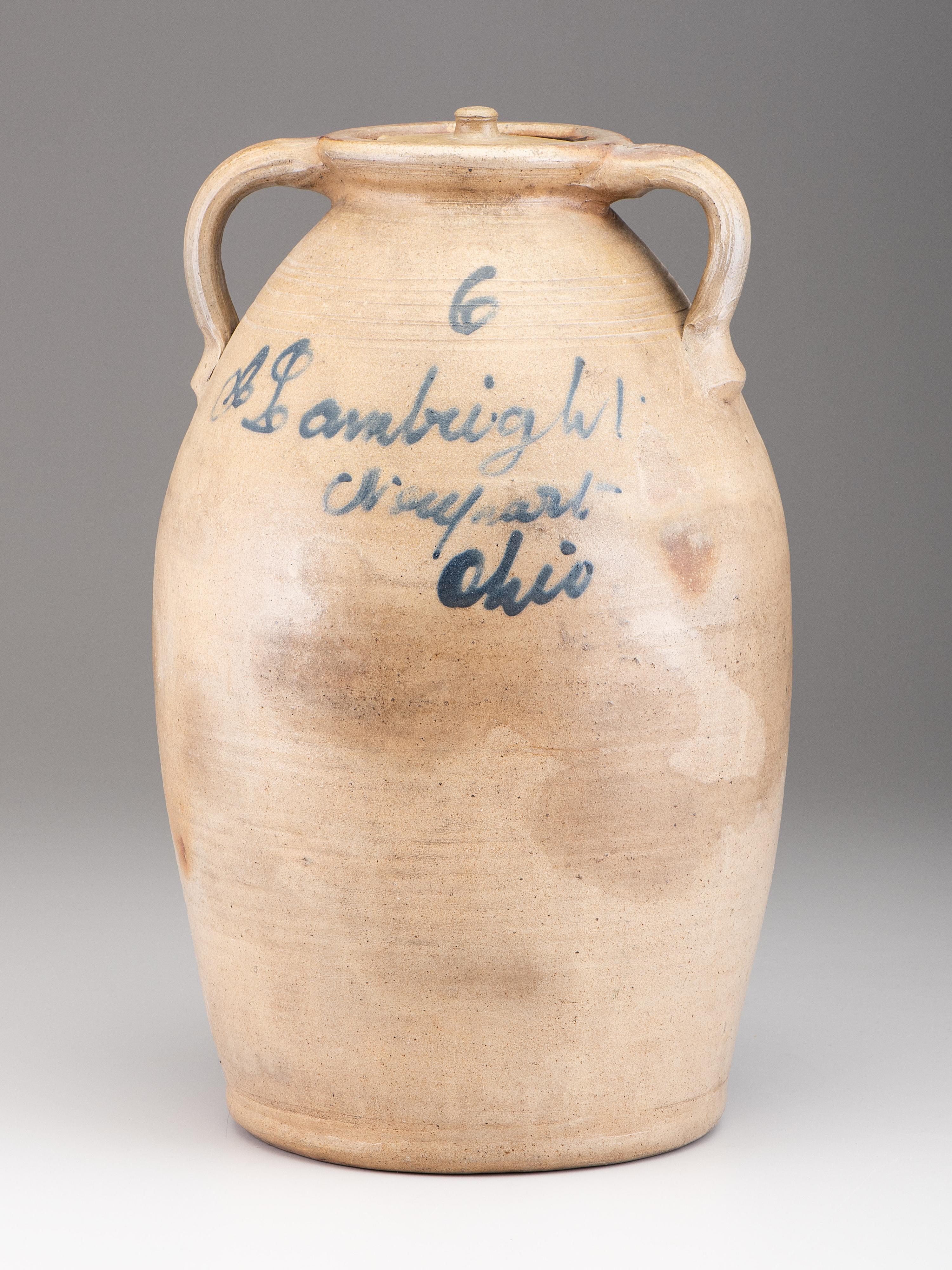 A Cobalt Script Decorated Six-Gallon Stoneware Jar