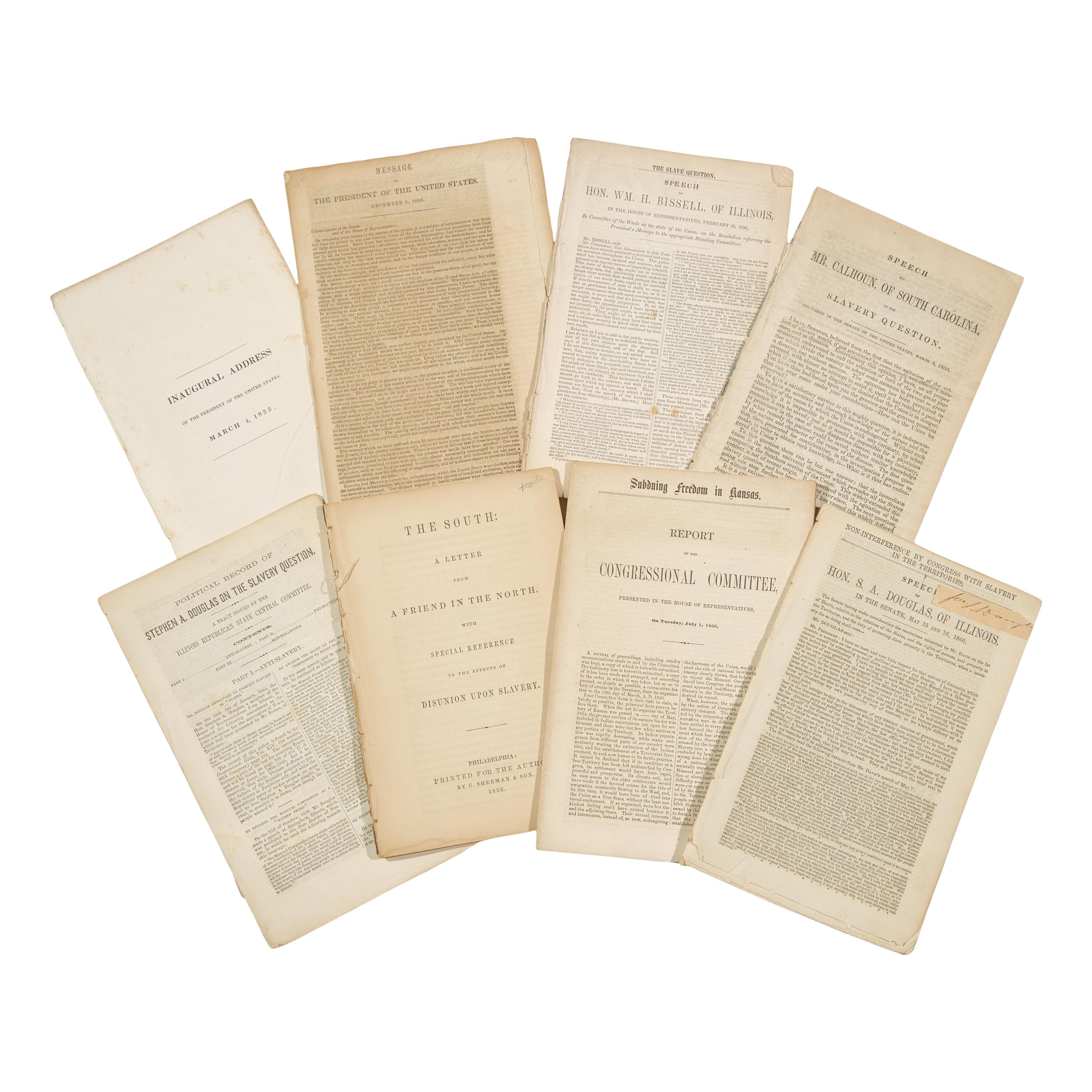 [African-Americana] Douglas, Stephen A., and John Calhoun, et al. Group of 8 pamphlets related to slavery and its expansion, etc.
