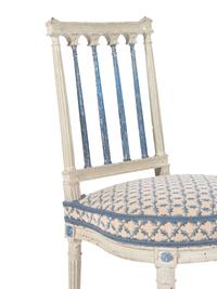 A Set of Four Louis XVI Blue and White-Painted Side Chairs
