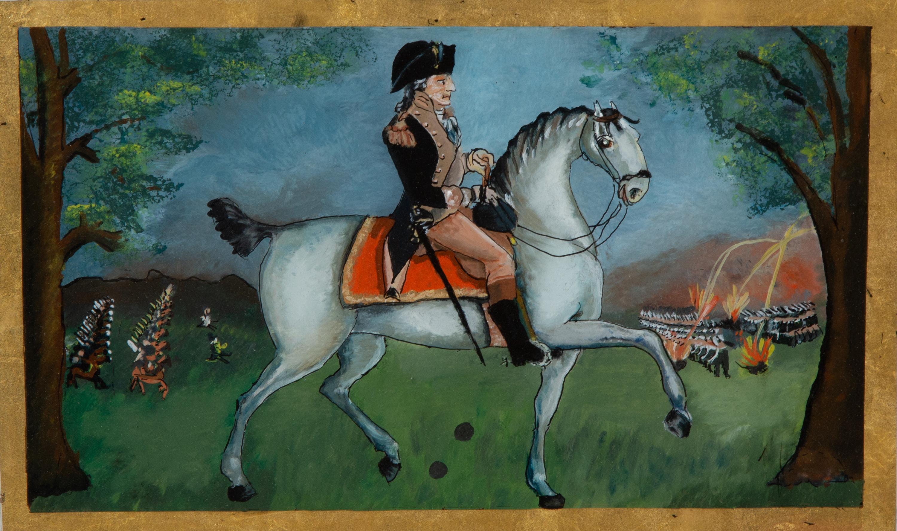 A Federal Giltwood and Reverse-Painted Glass Mirror