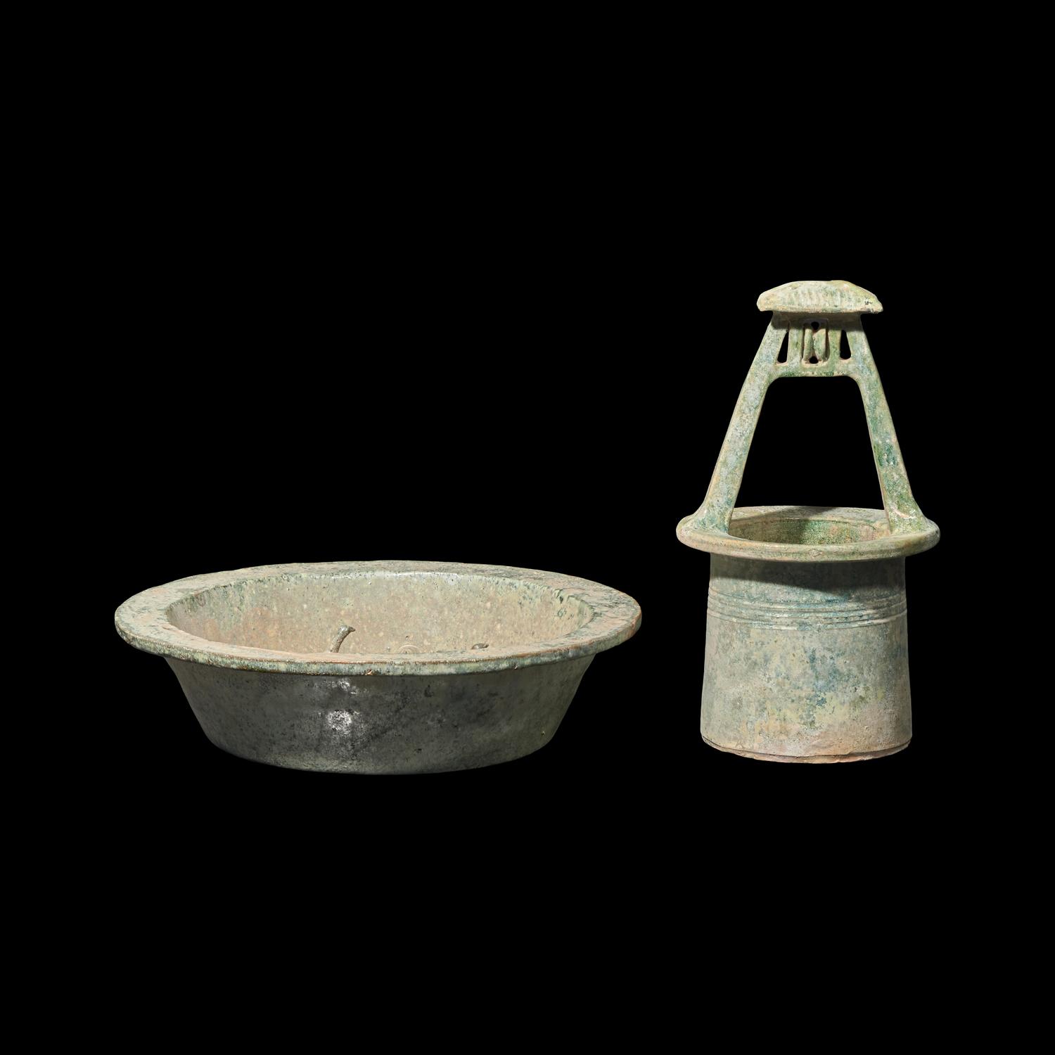 A Chinese Pottery Well and Goose Pan, Possibly Han Dynasty 或為漢 陶井及陶禽鳥盆