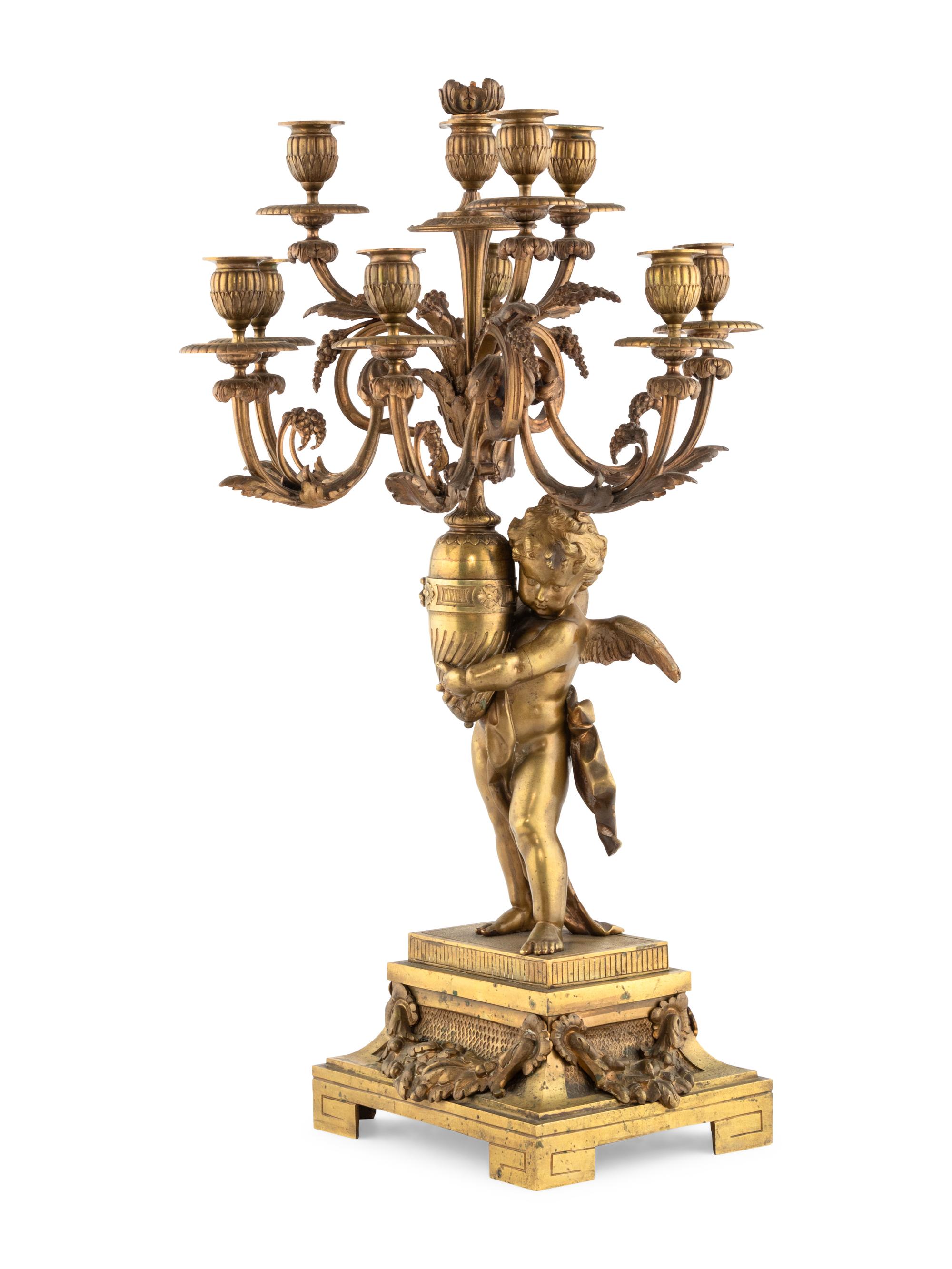 A French Gilt Bronze Figural Ten-Light Candelabrum