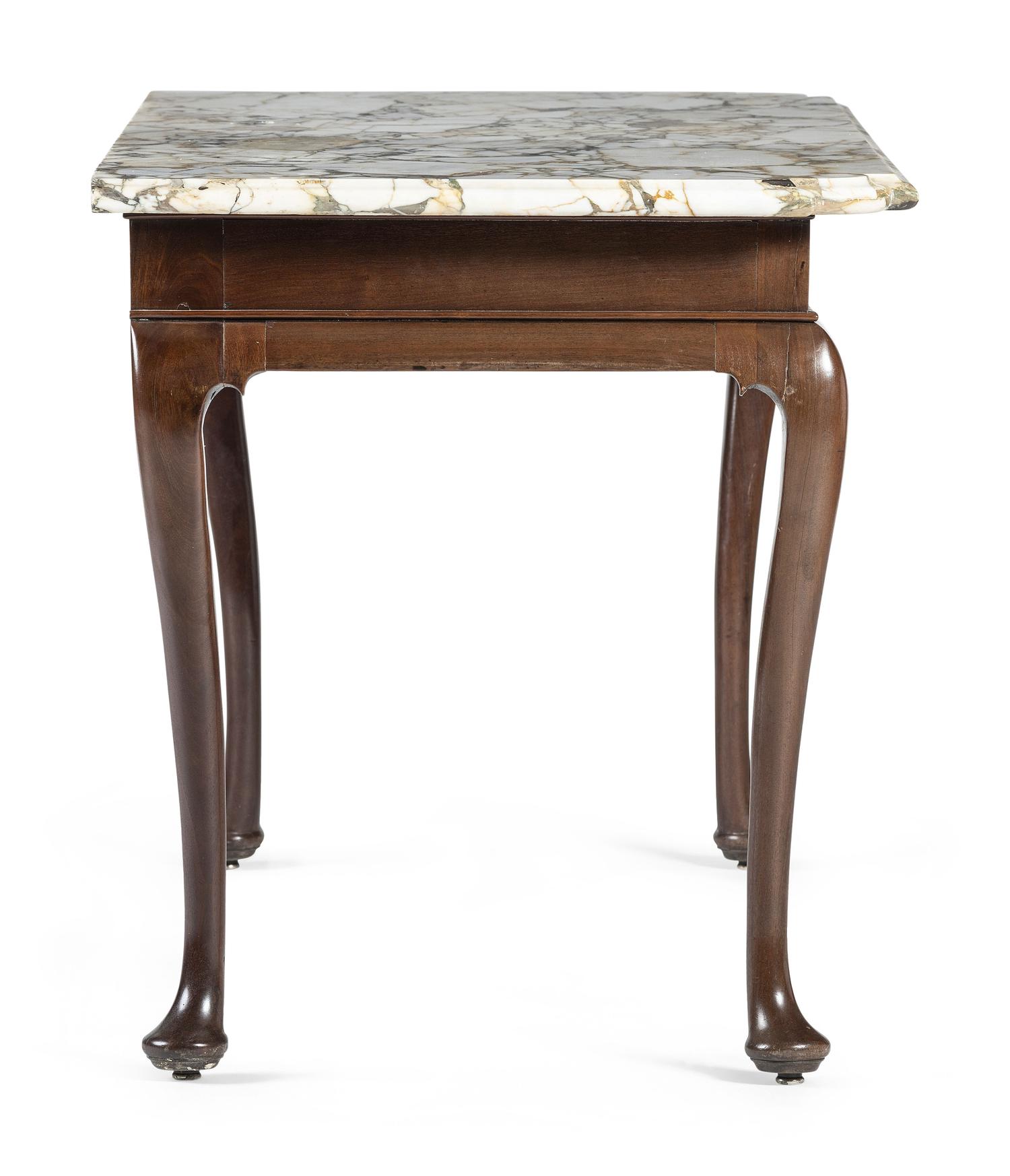 A Queen Anne Carved Mahogany Marble-Top Console Table