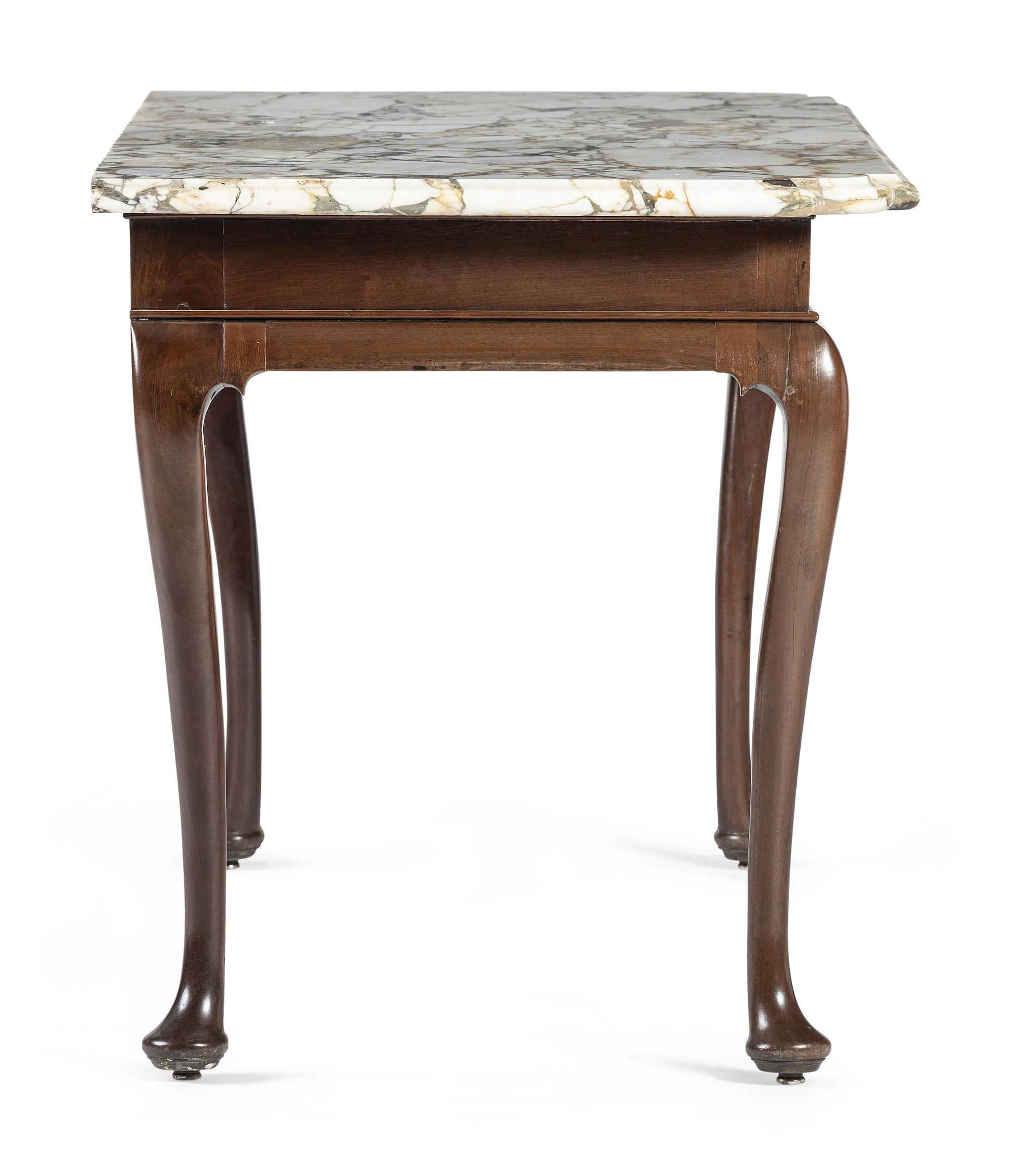 A Queen Anne Carved Mahogany Marble-Top Console Table