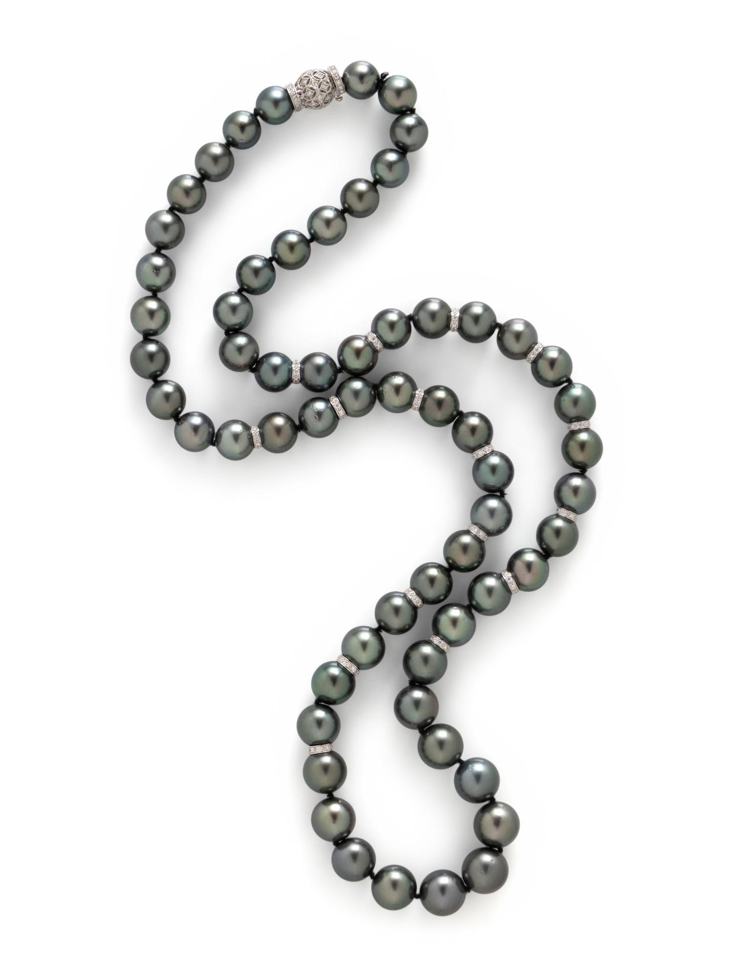 TAHITIAN CULTURED PEARL AND DIAMOND NECKLACE
