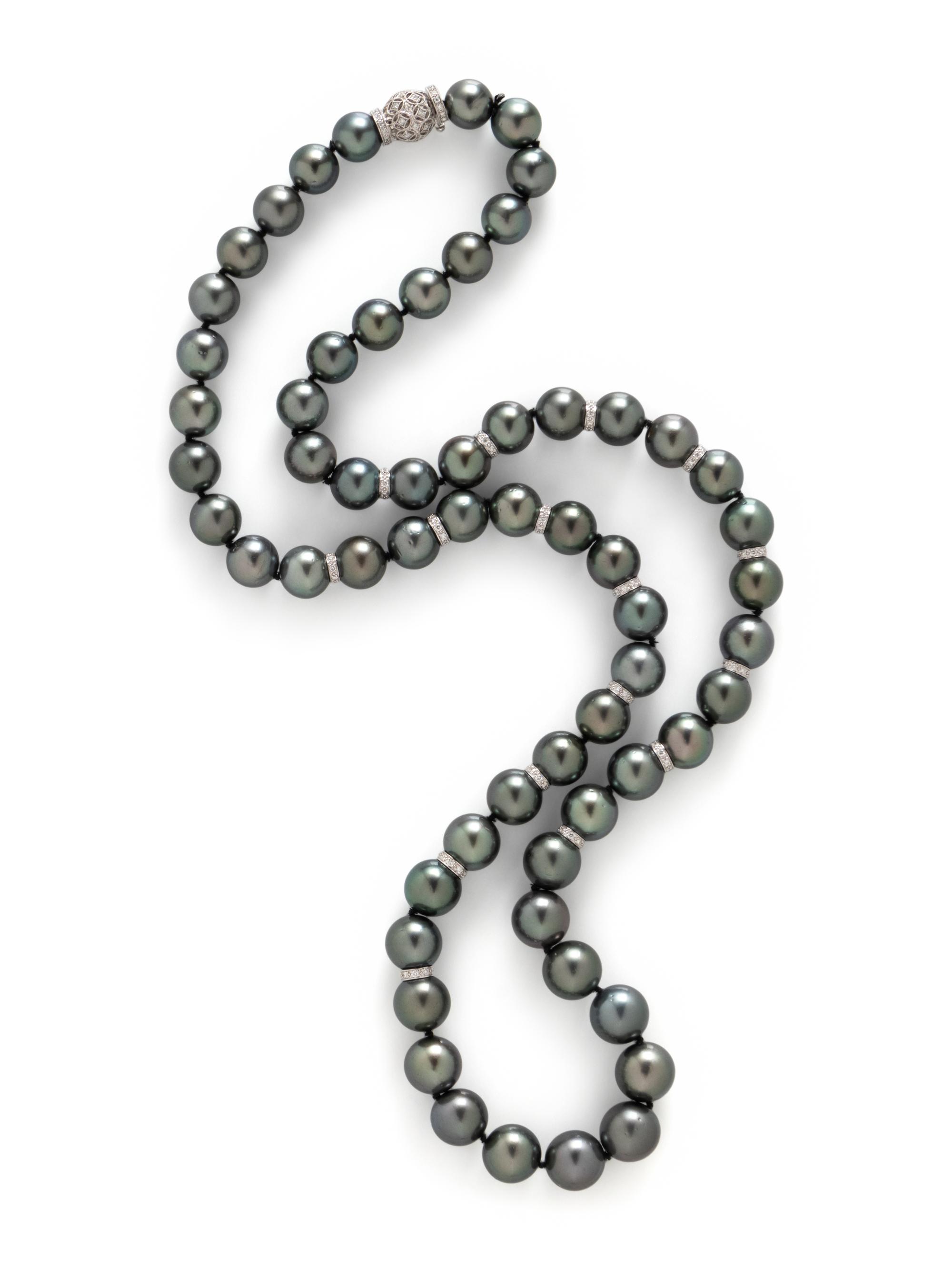 TAHITIAN CULTURED PEARL AND DIAMOND NECKLACE
